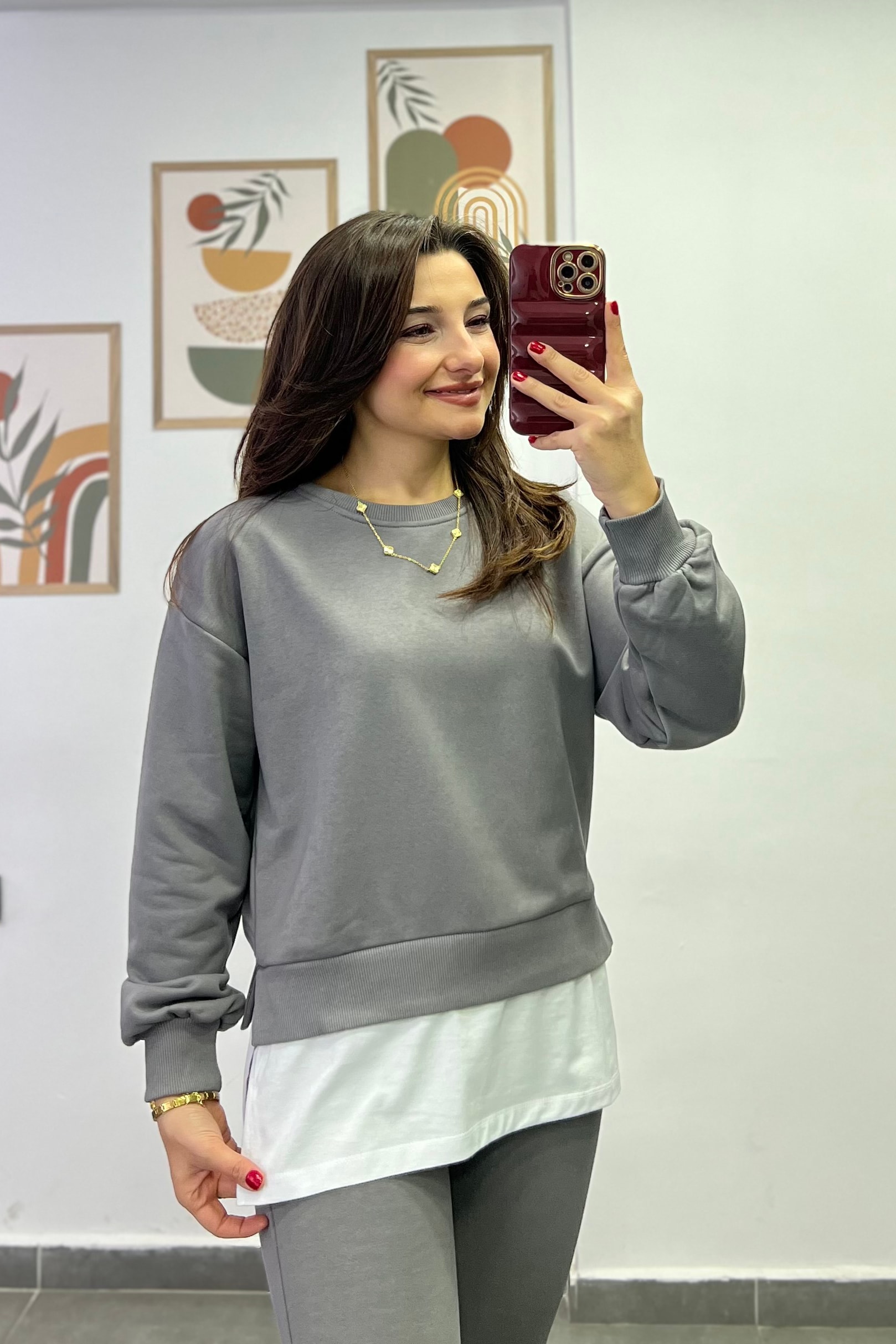 Alt Bel Kısmı Tshırt Detaylı Pantolon Beli Lastikli Ve Cepli Eşofman Takımı