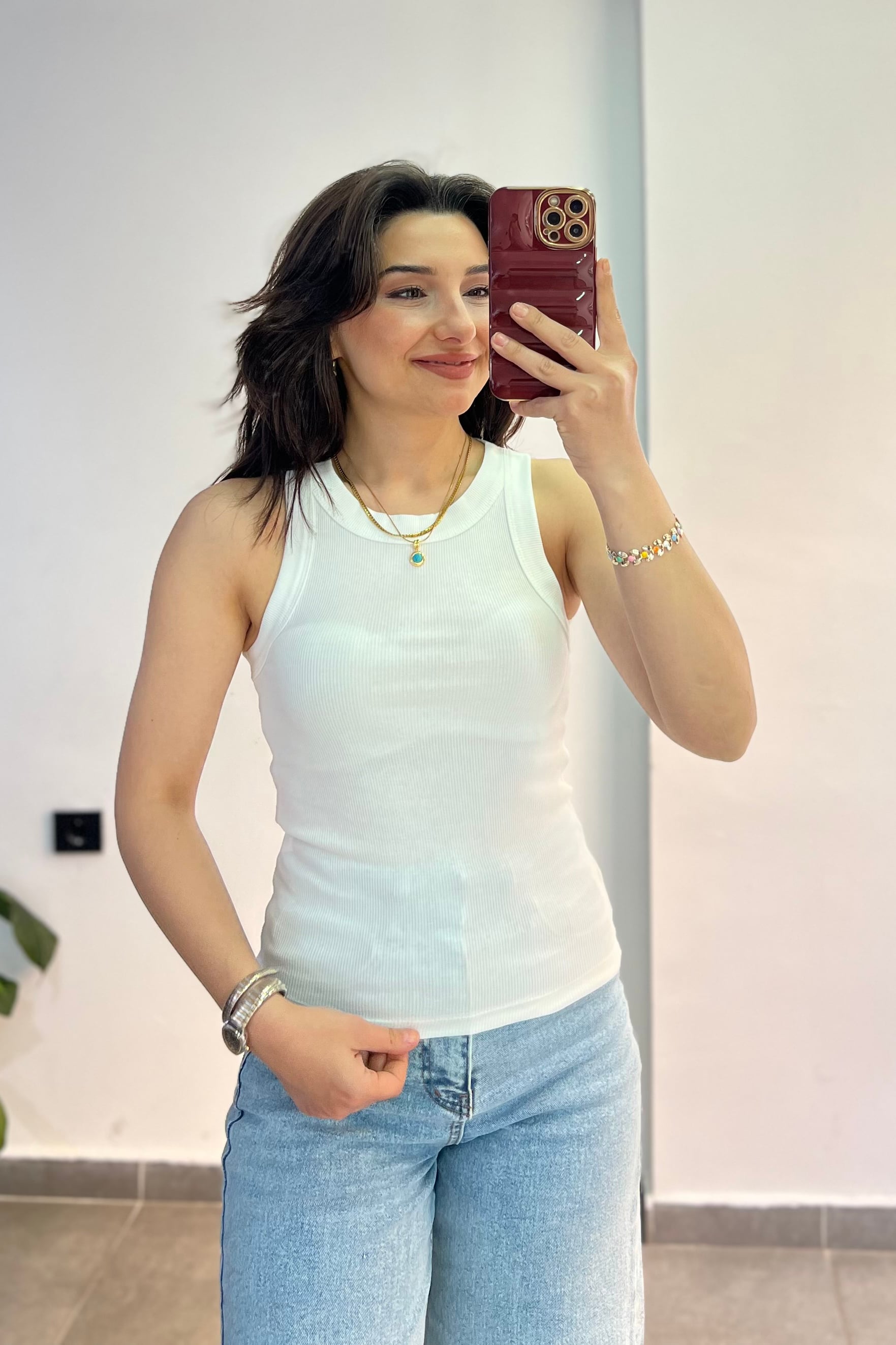 Halter Yaka Fitilli Atlet - BEYAZ