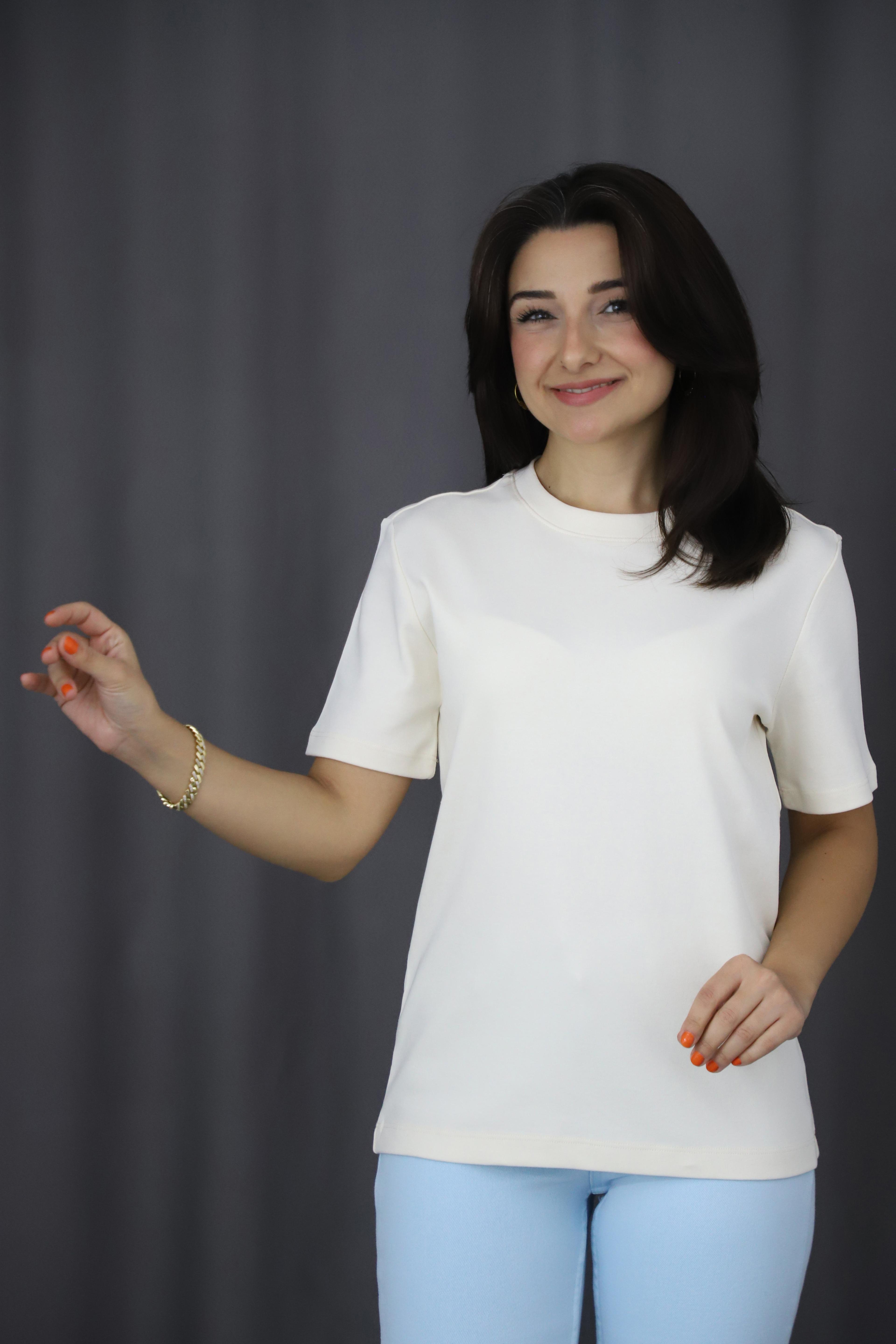 Kısa Kollu Basic Tshirt - BEJ