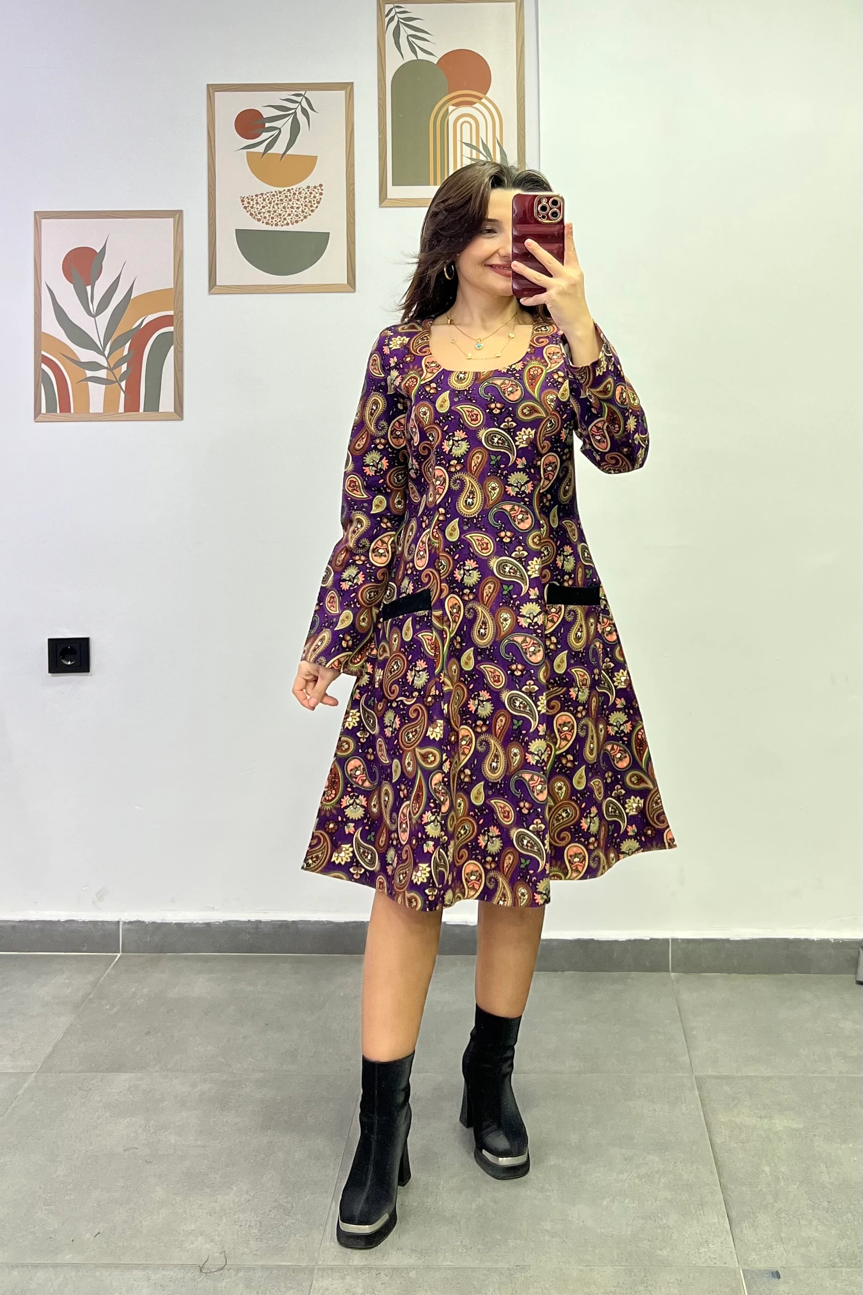 Oval Yaka Yanları Cep Detaylı Pazen Kumaş Çan Ebise - MOR