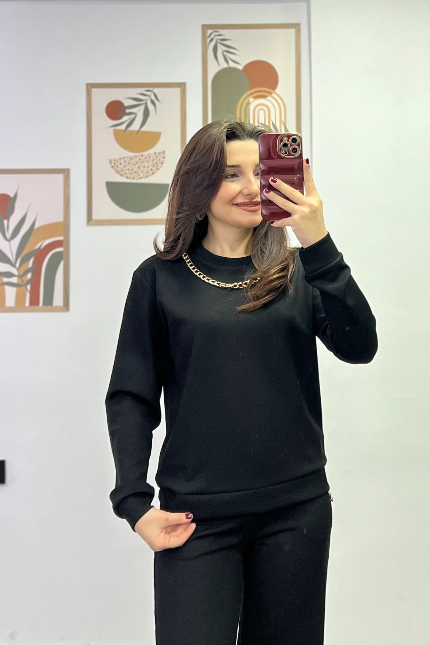 Yakası Ve Cep Yanları Gold Zincir Detaylı Eşofman Takımı