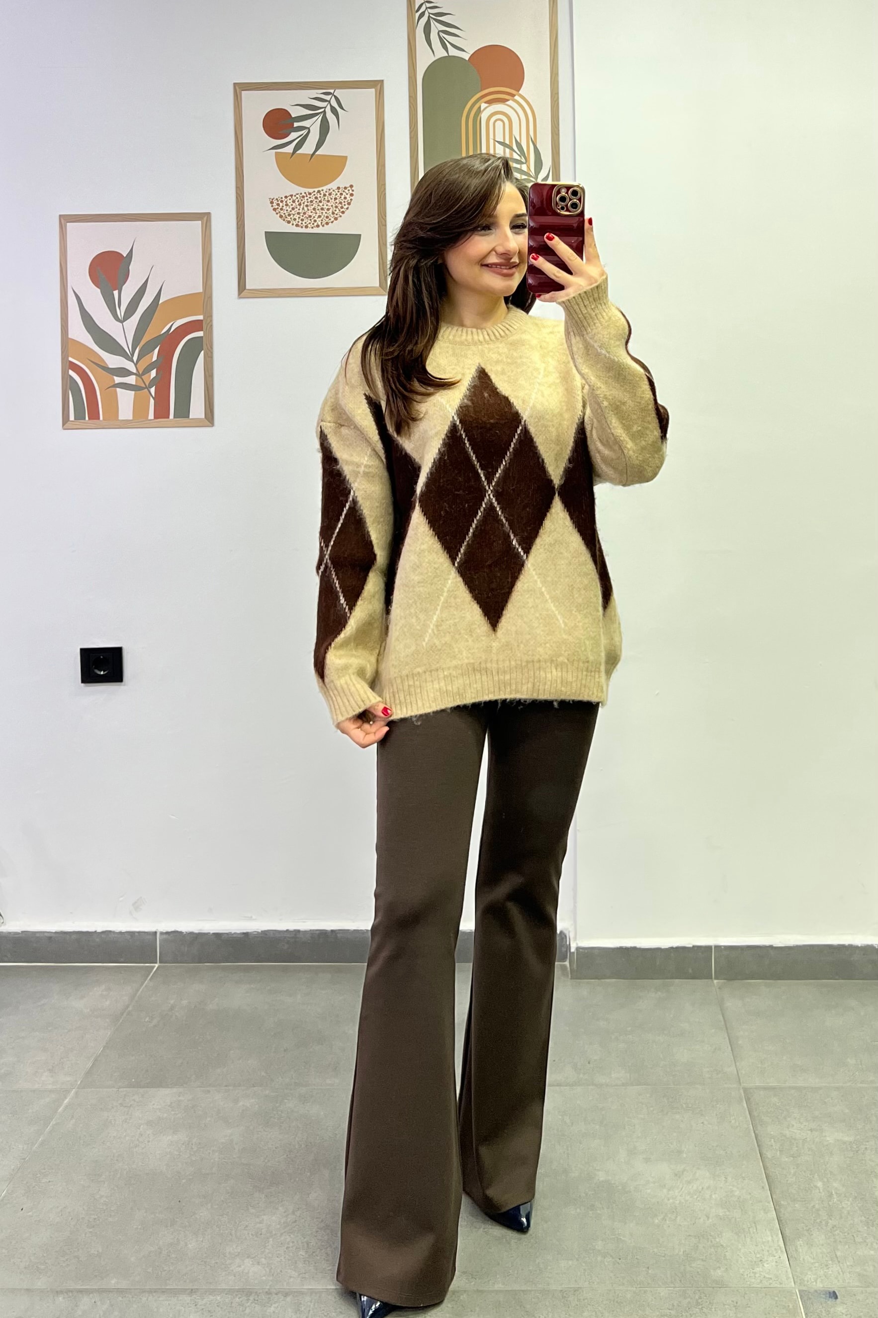 Bisiklet Yaka Oversize Baklava Dilim Kazak