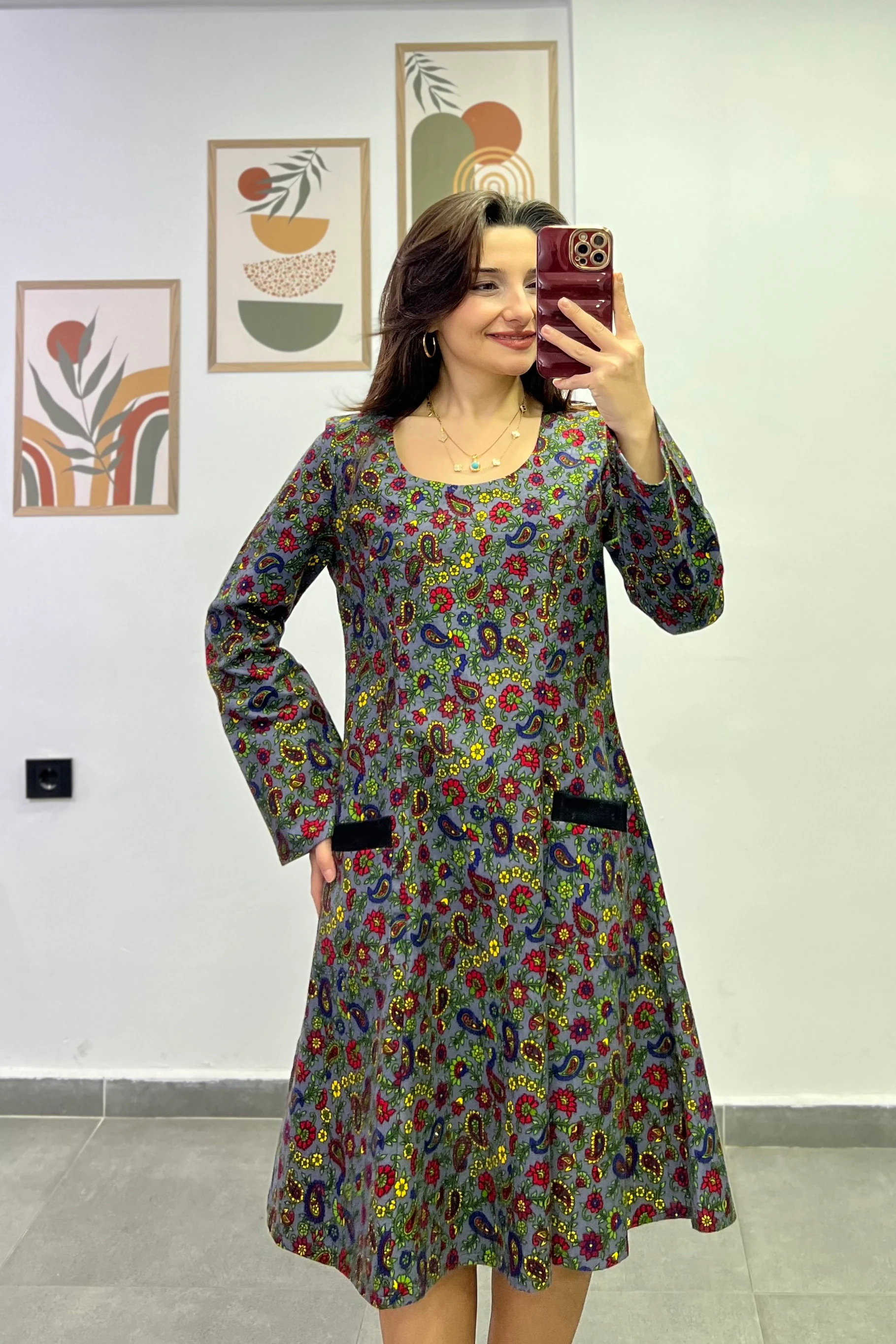 Oval Yaka Yanları Cep Detaylı Pazen Kumaş Çan Ebise - ANTRASIT