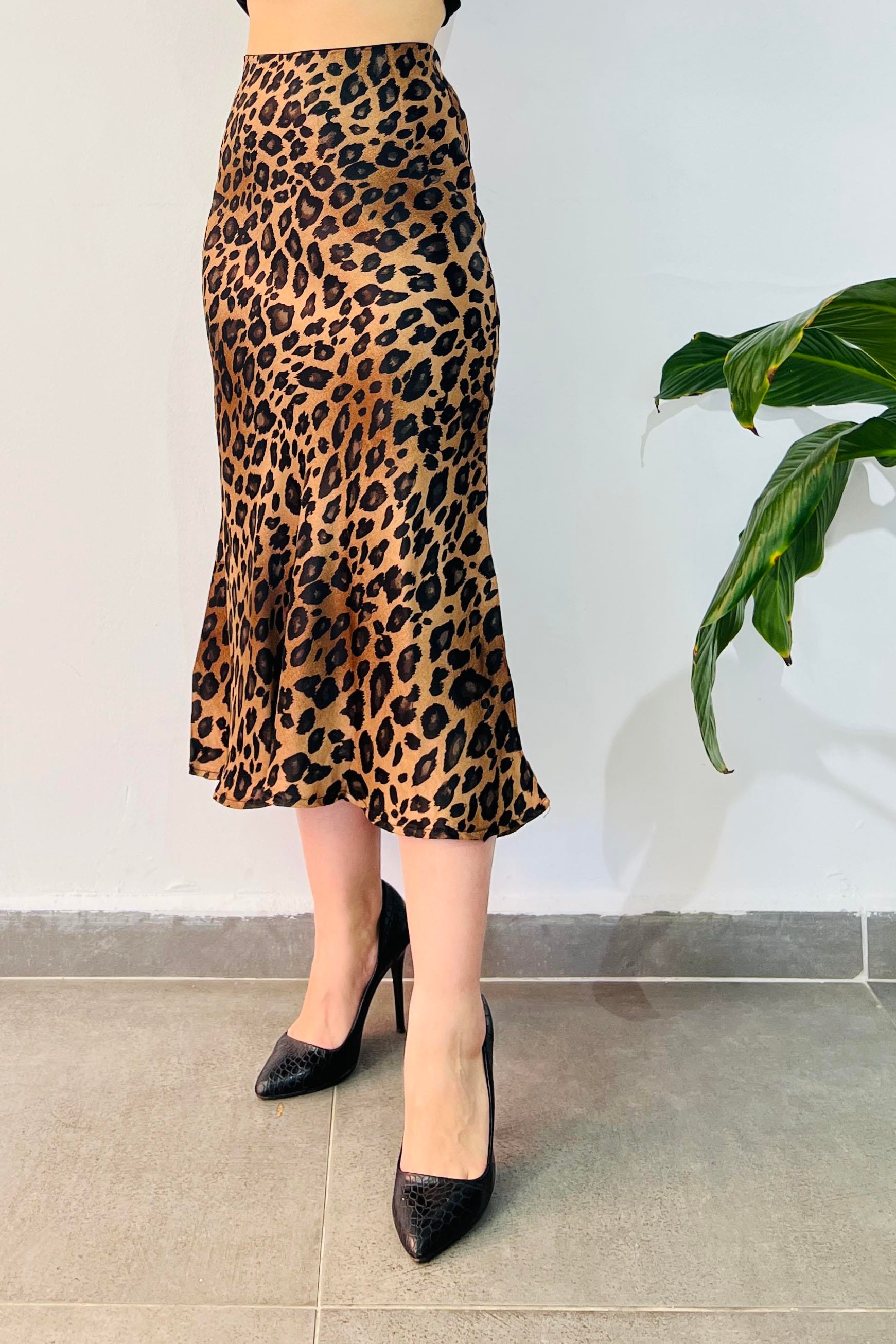 Leopar Desenli Saten Etek