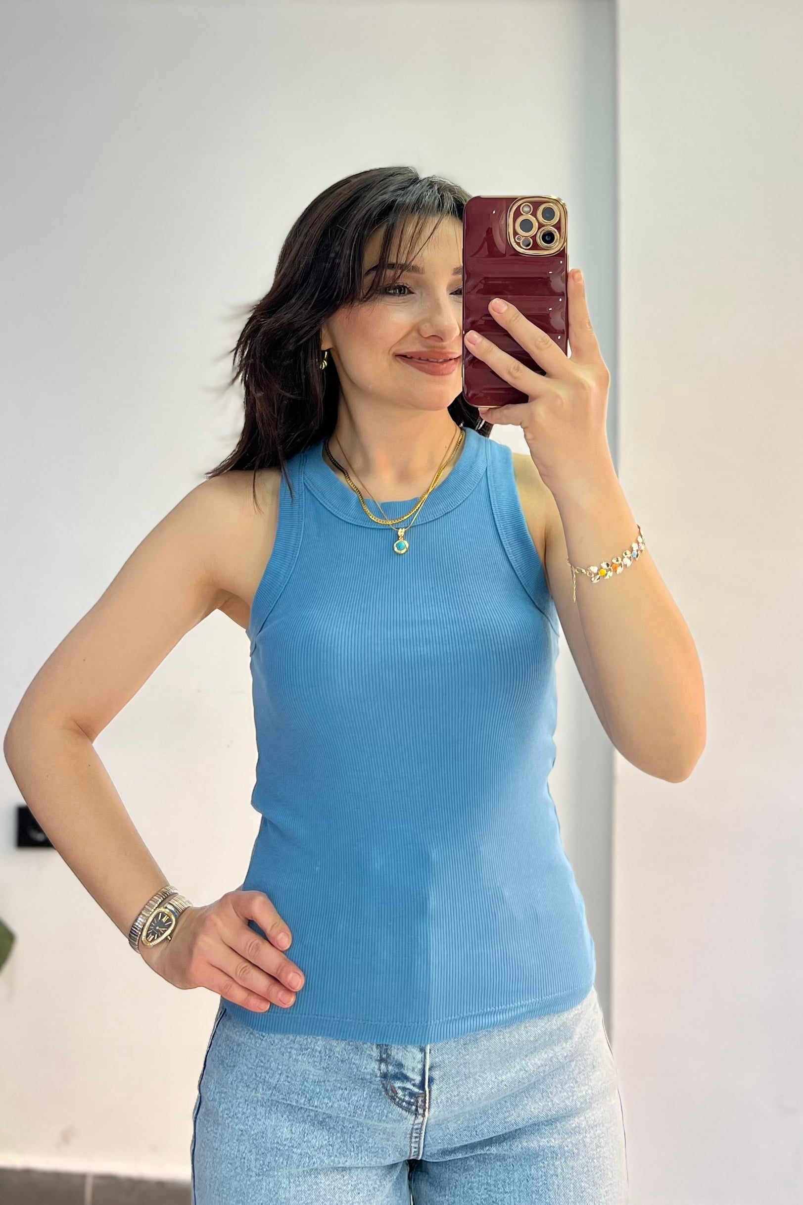 Halter Yaka Fitilli Atlet - AÇIK MAVİ