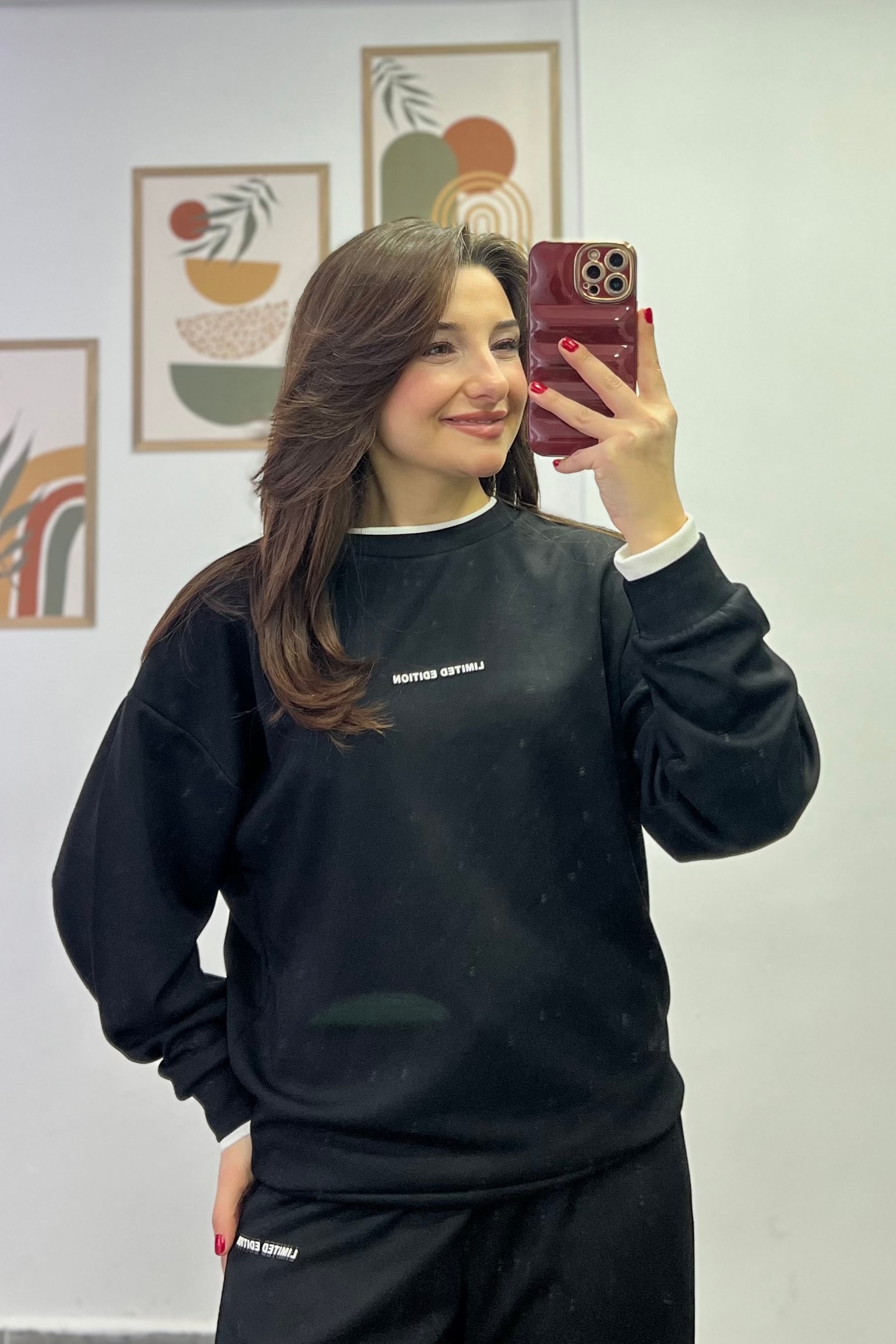 Kol Manşetler,Yakası Ve Pantolon Beli Beyaz Lastik Detaylı Yazı Baskılı Eşofman Takımı