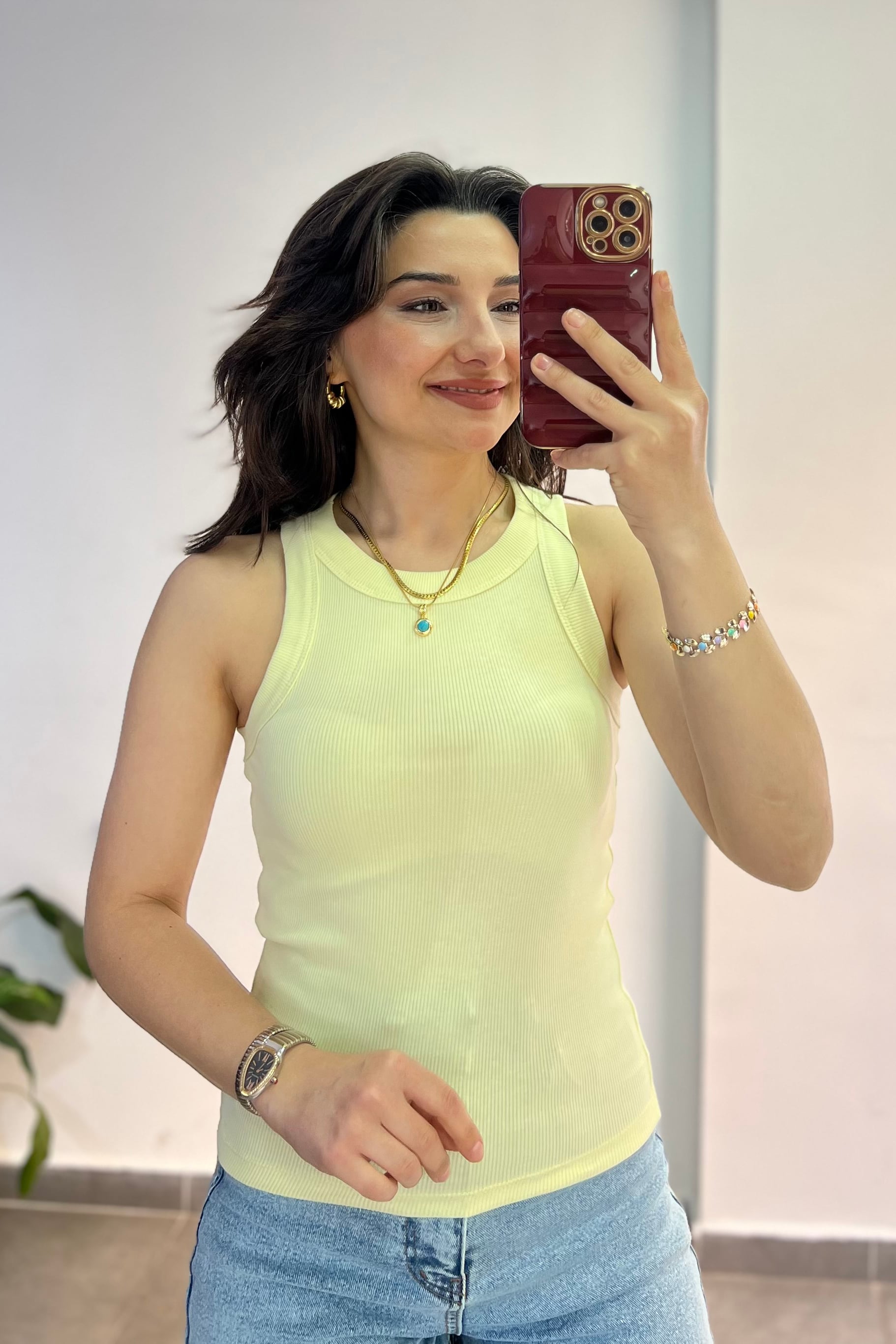 Halter Yaka Fitilli Atlet - SARI
