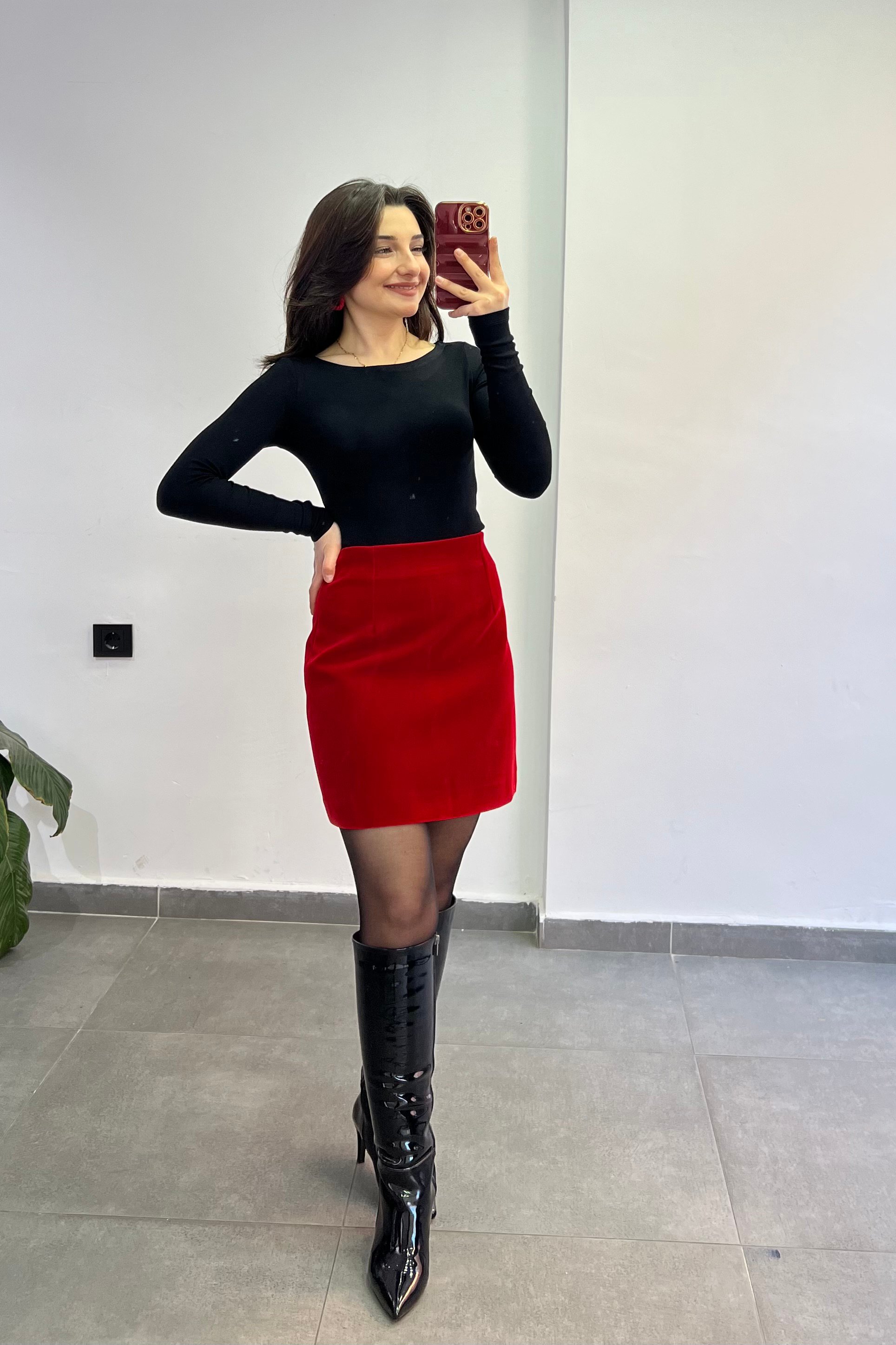 Kadife Kumaş Pensli Çan Etek
