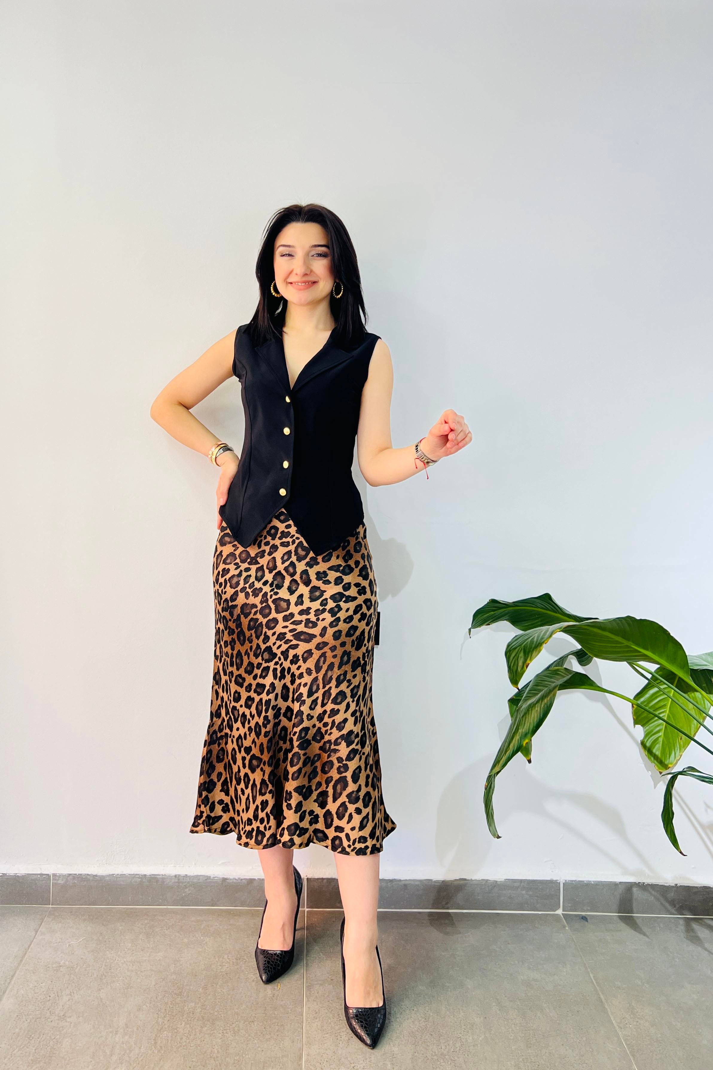 Leopar Desenli Saten Etek