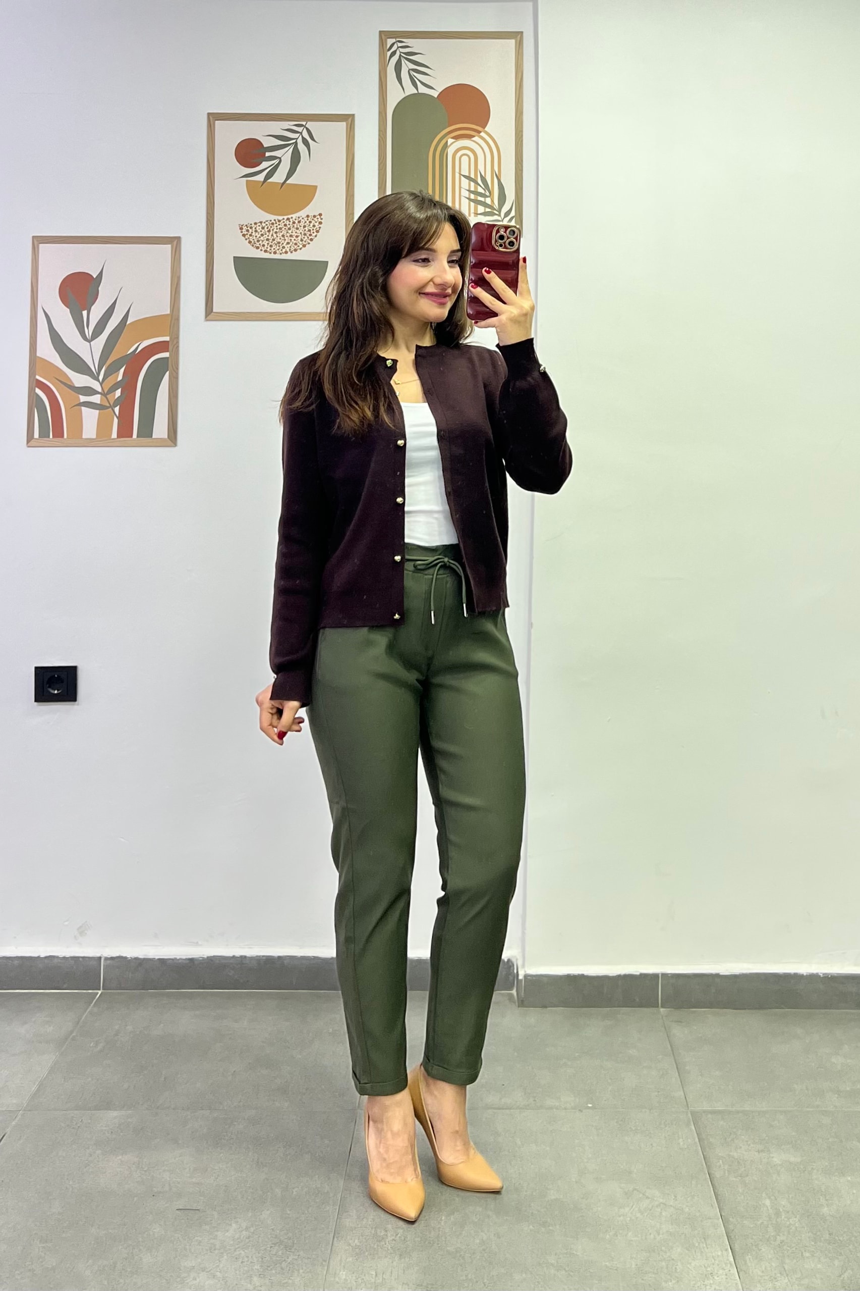 Beli Lastikli Duble Paça Cep Detaylı Pantolon - Haki