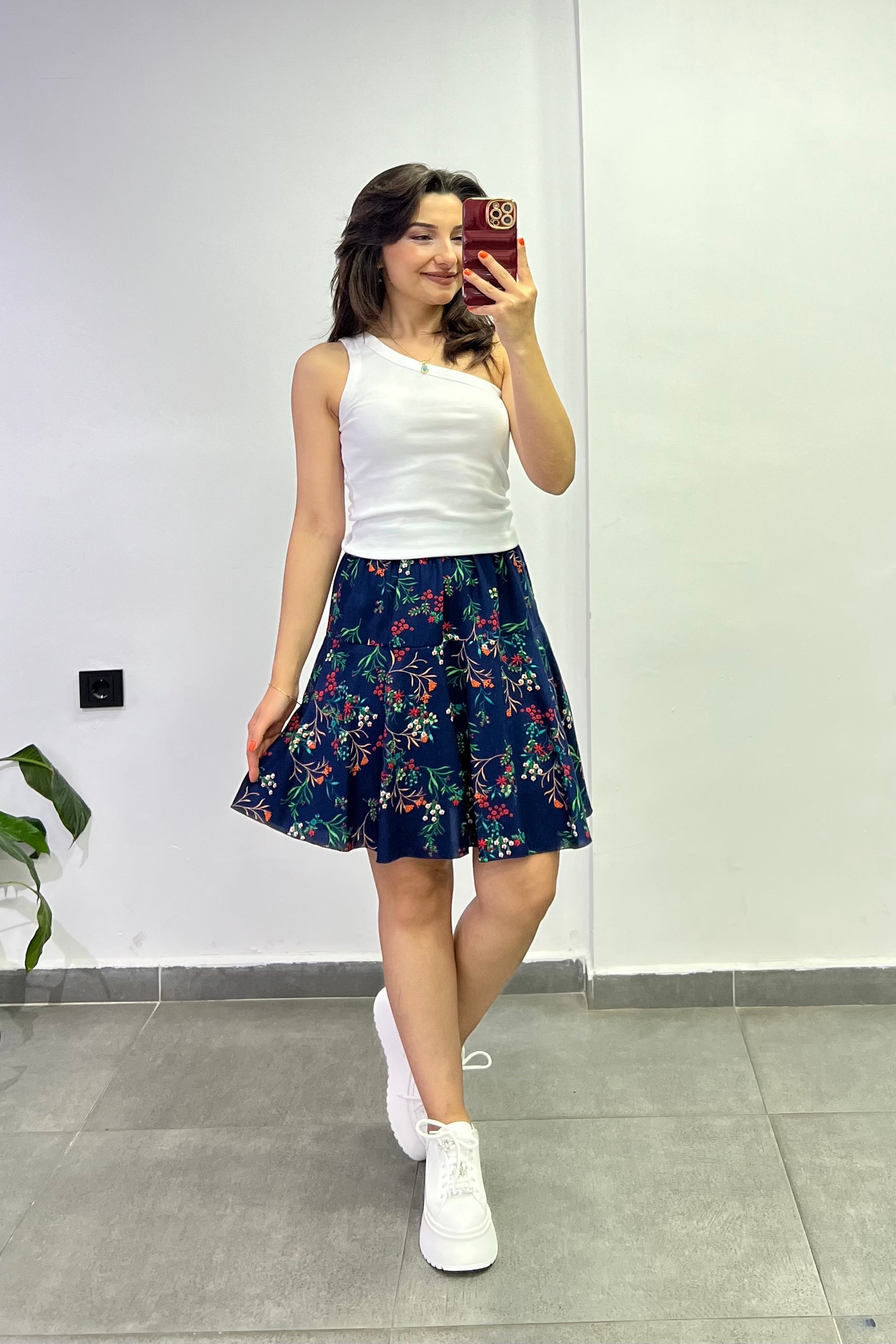 SARI LACİVERT ÇİÇEKLİ
