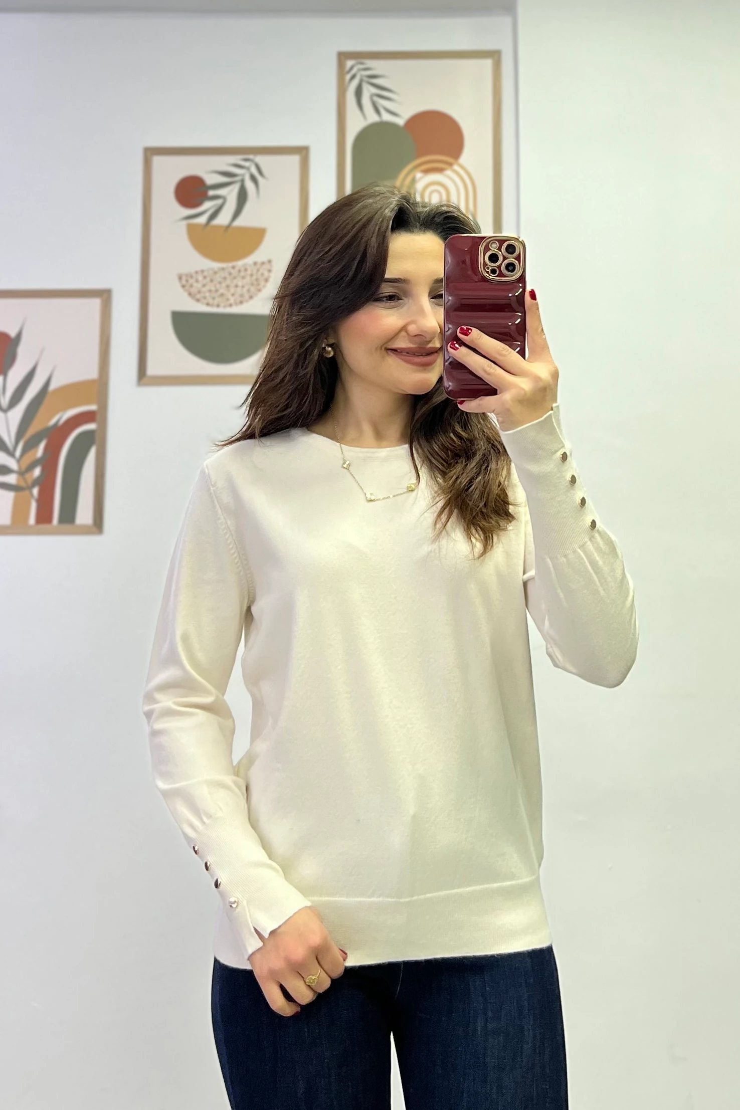 Kol Manşeti Gold Düğme Ve Yırtmaç Detaylı Triko - EKRU