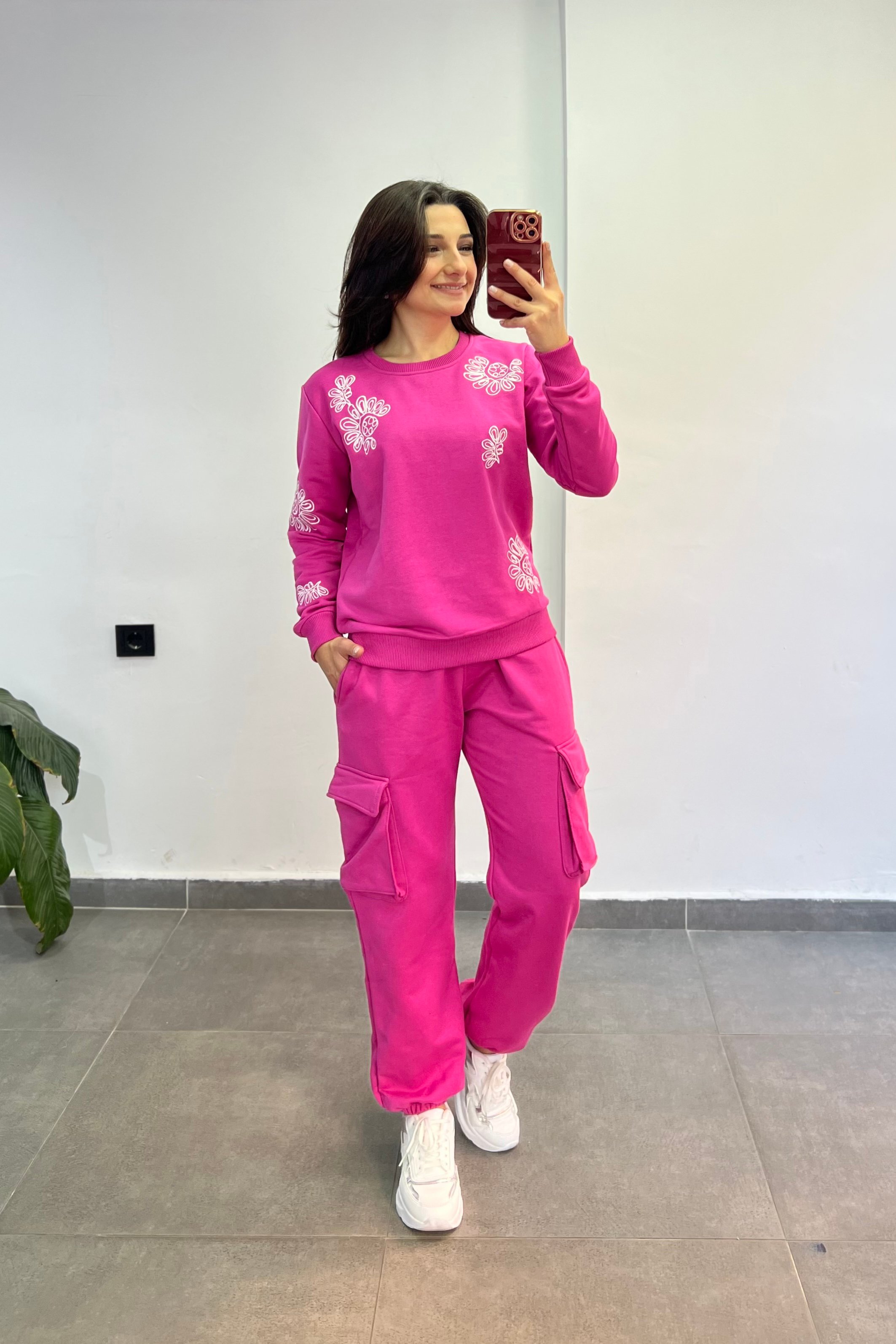 Kargo Cepli Beli Lastikli Eşofman Altı - PEMBE