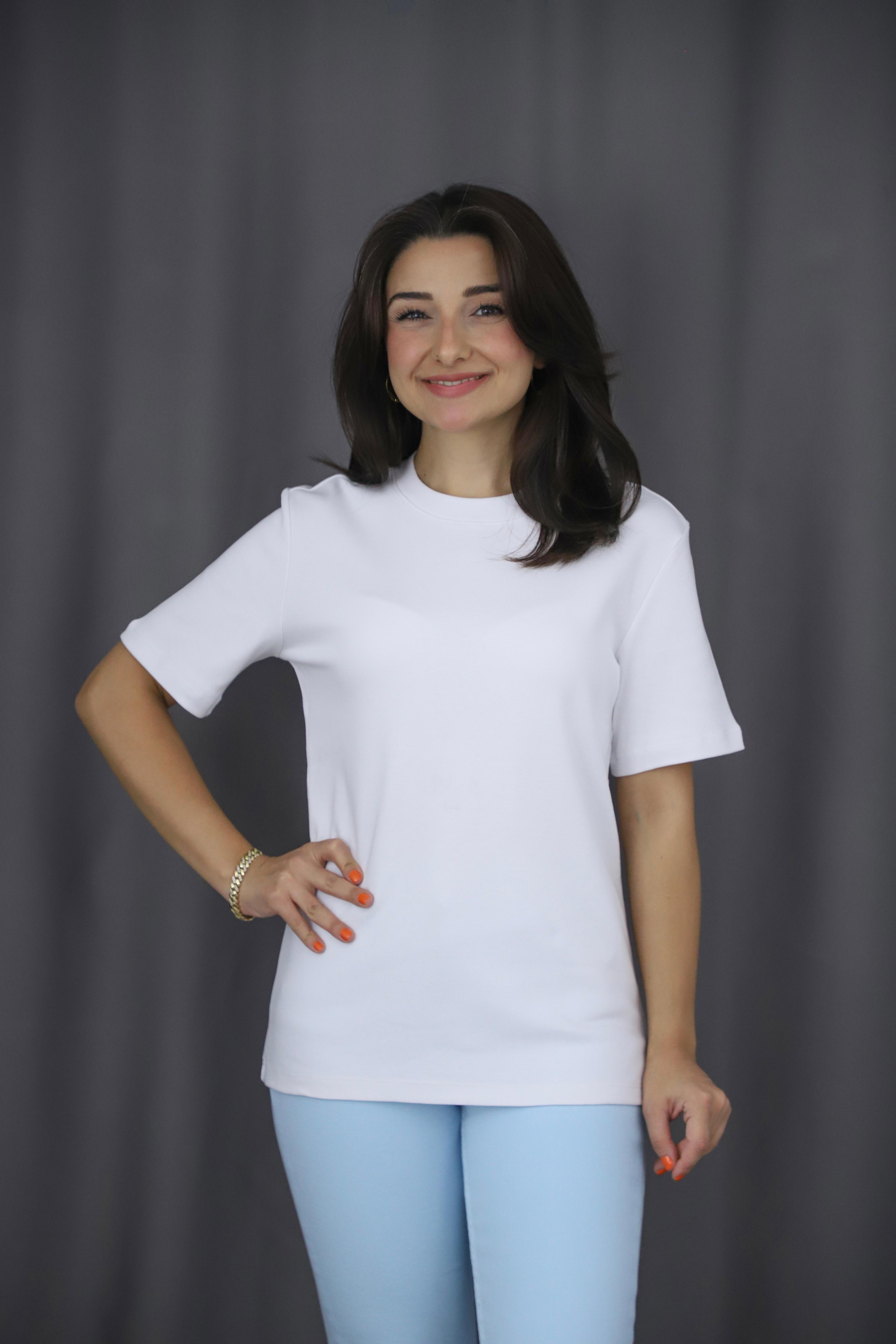 Kısa Kollu Basic Tshirt - beyaz