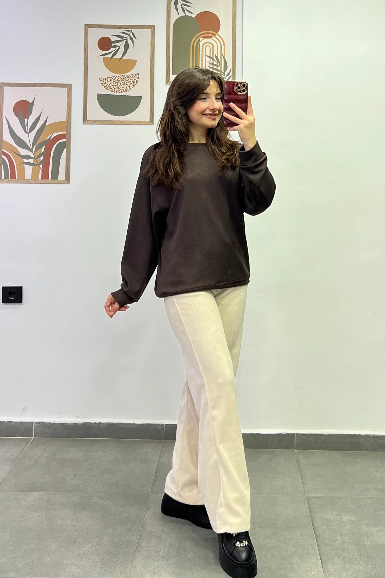 Sotf Touch Düz Basic Sweatshırt - KAHVERENGİ