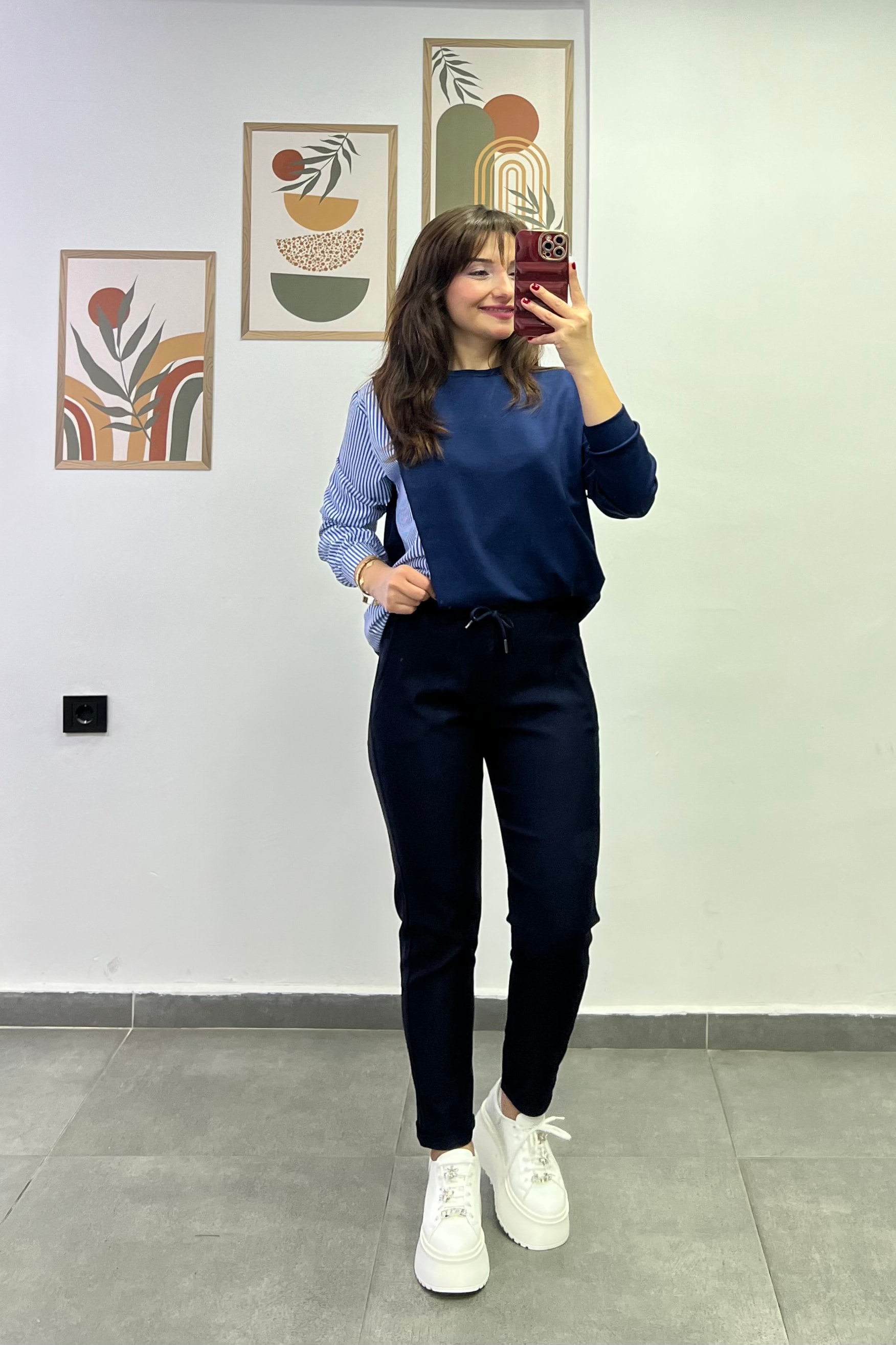 Beli Lastikli Duble Paça Cep Detaylı Pantolon - LACIVERT