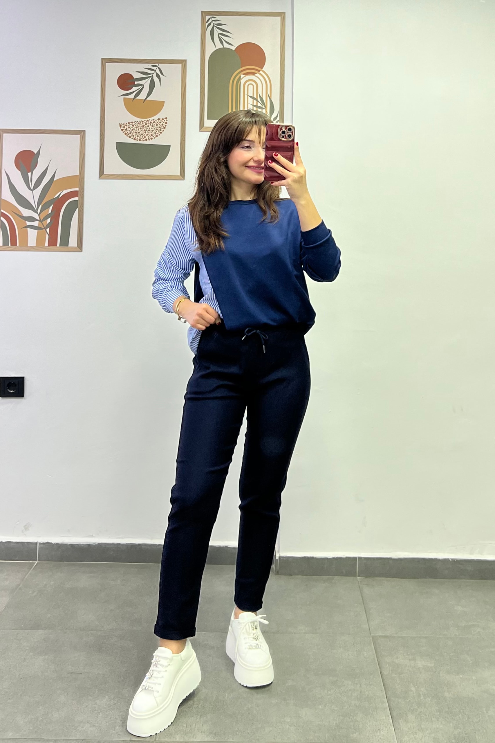 Beli Lastikli Duble Paça Cep Detaylı Pantolon - LACIVERT