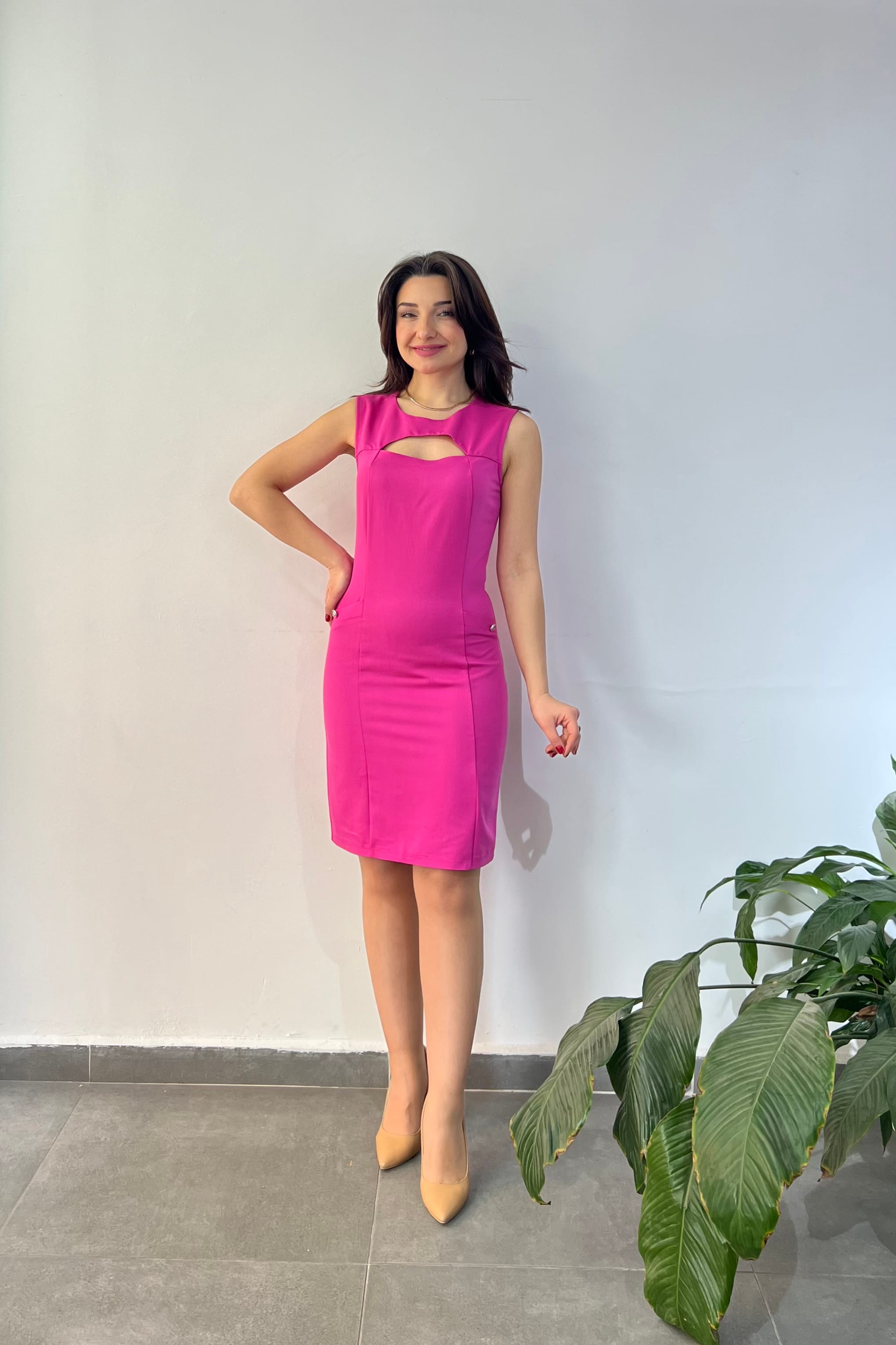Elbisesi Göğüs Dekolteli Üzeri Ceketli İkili Takım  - PEMBE