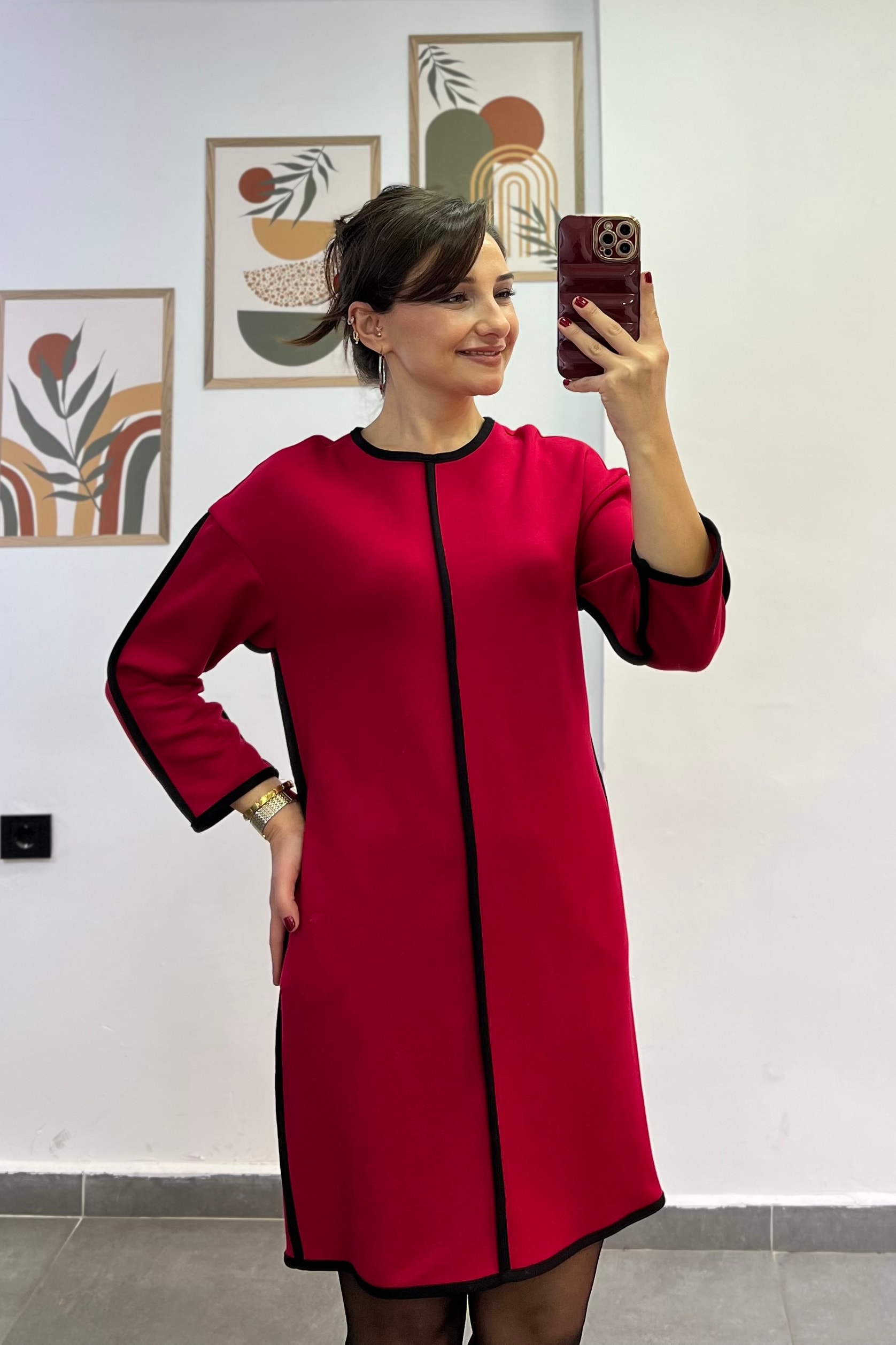 Siyah Biyeli Kemer Detaylı Truvakar Kol  Elbise