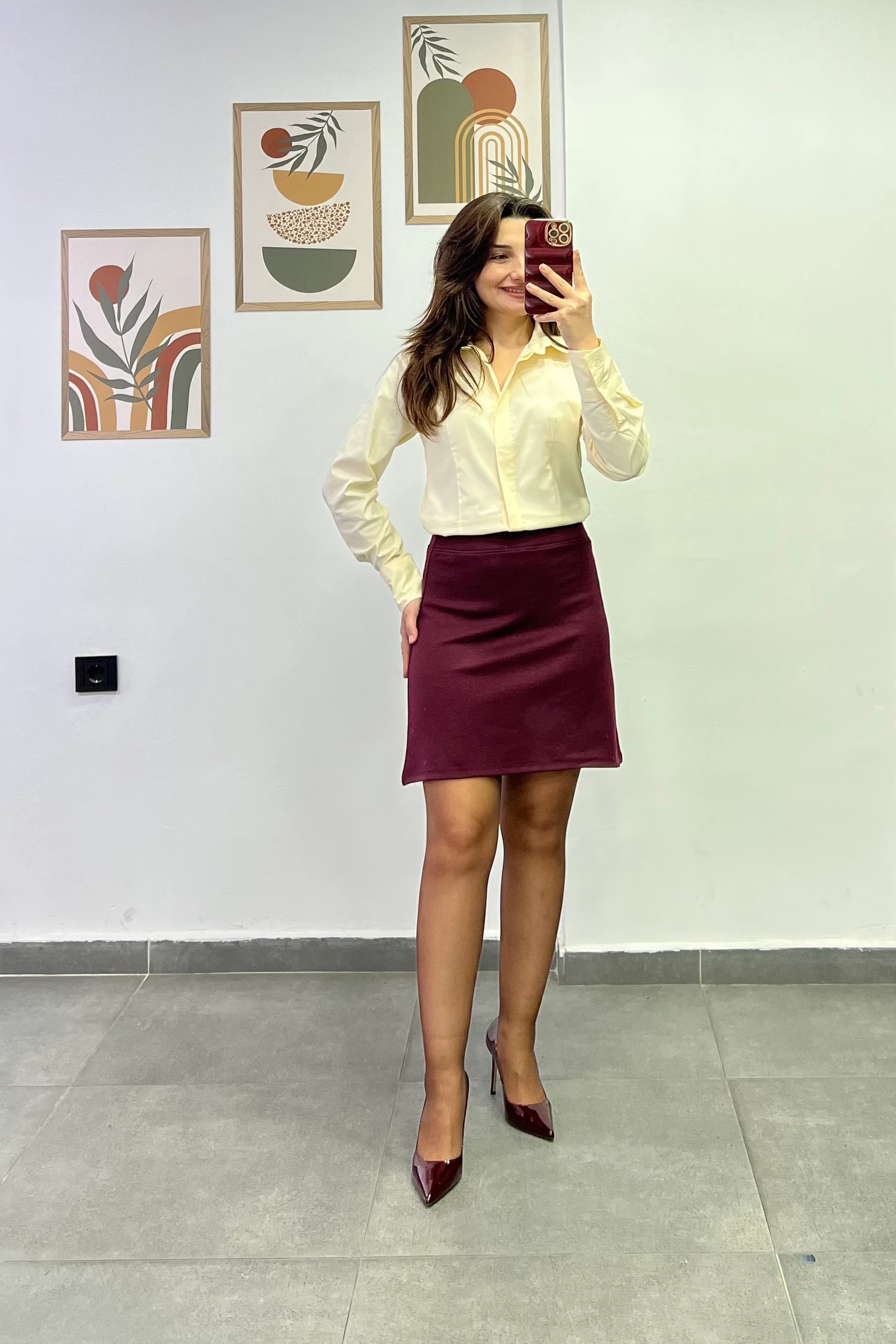 Beli Kalın Korsajlı Çelik Örme Çan Etek - BORDO