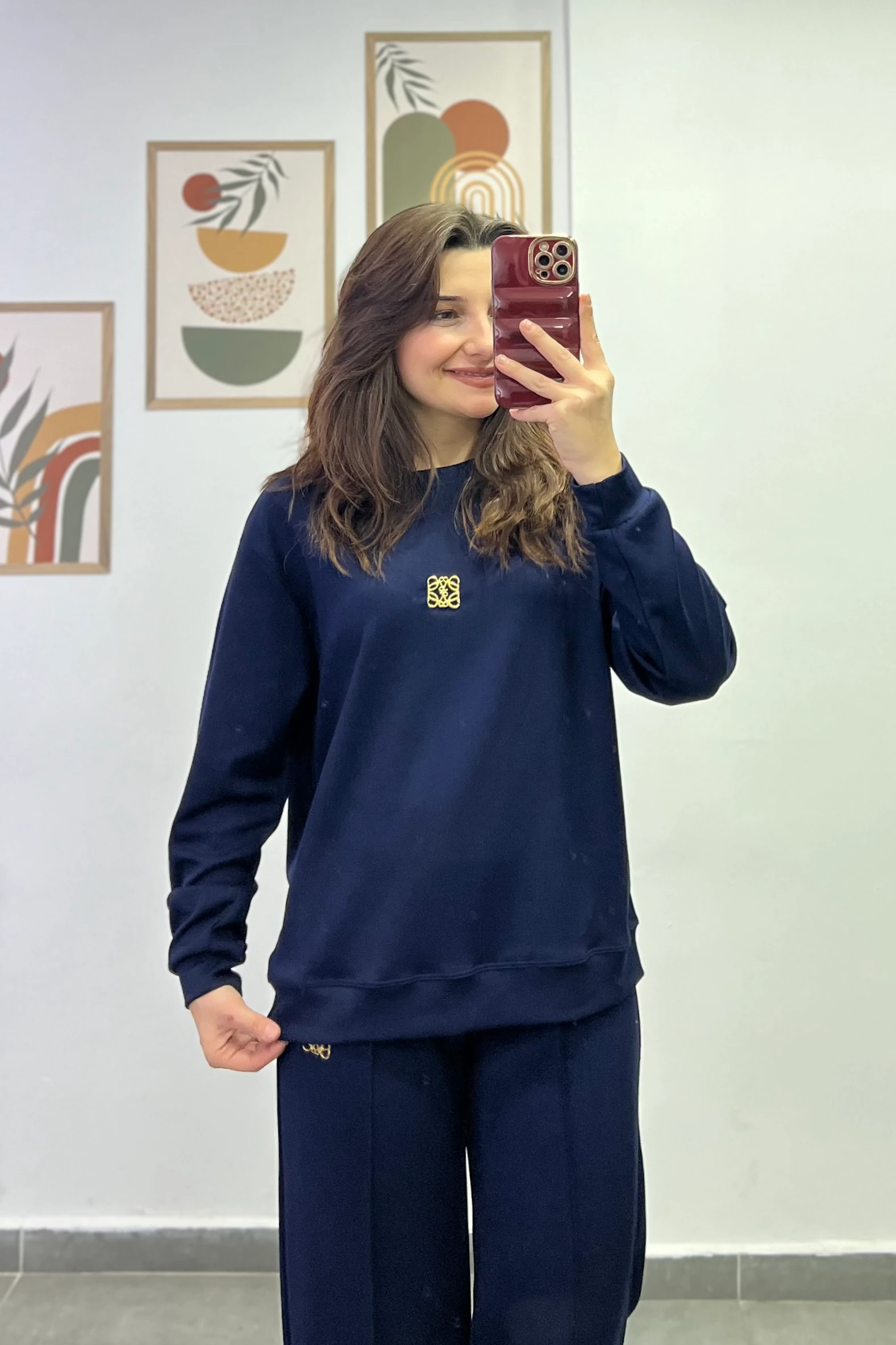 Önü Gold Aksesuar Detaylı Beli Lastikli Takım - LACIVERT