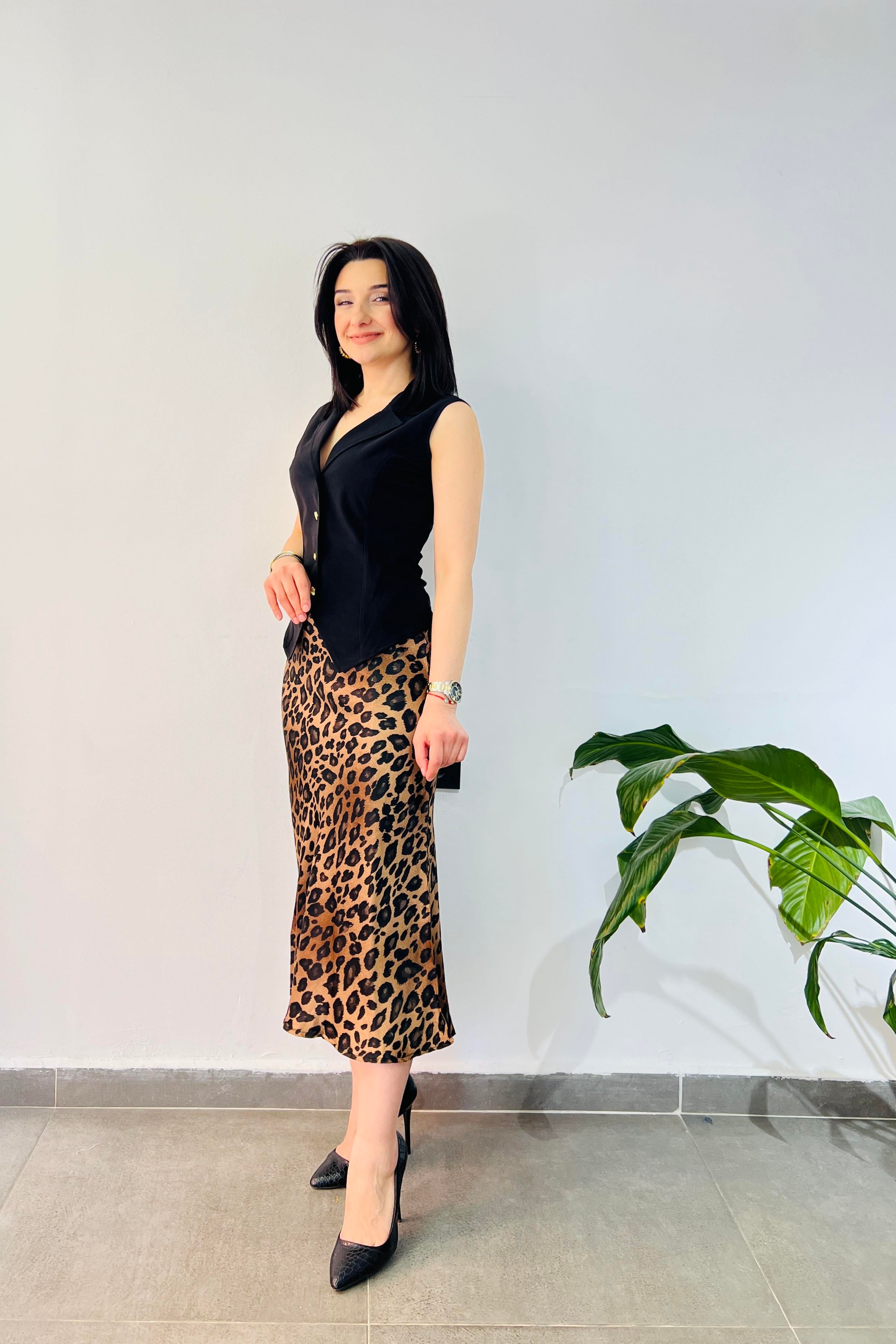Leopar Desenli Saten Etek