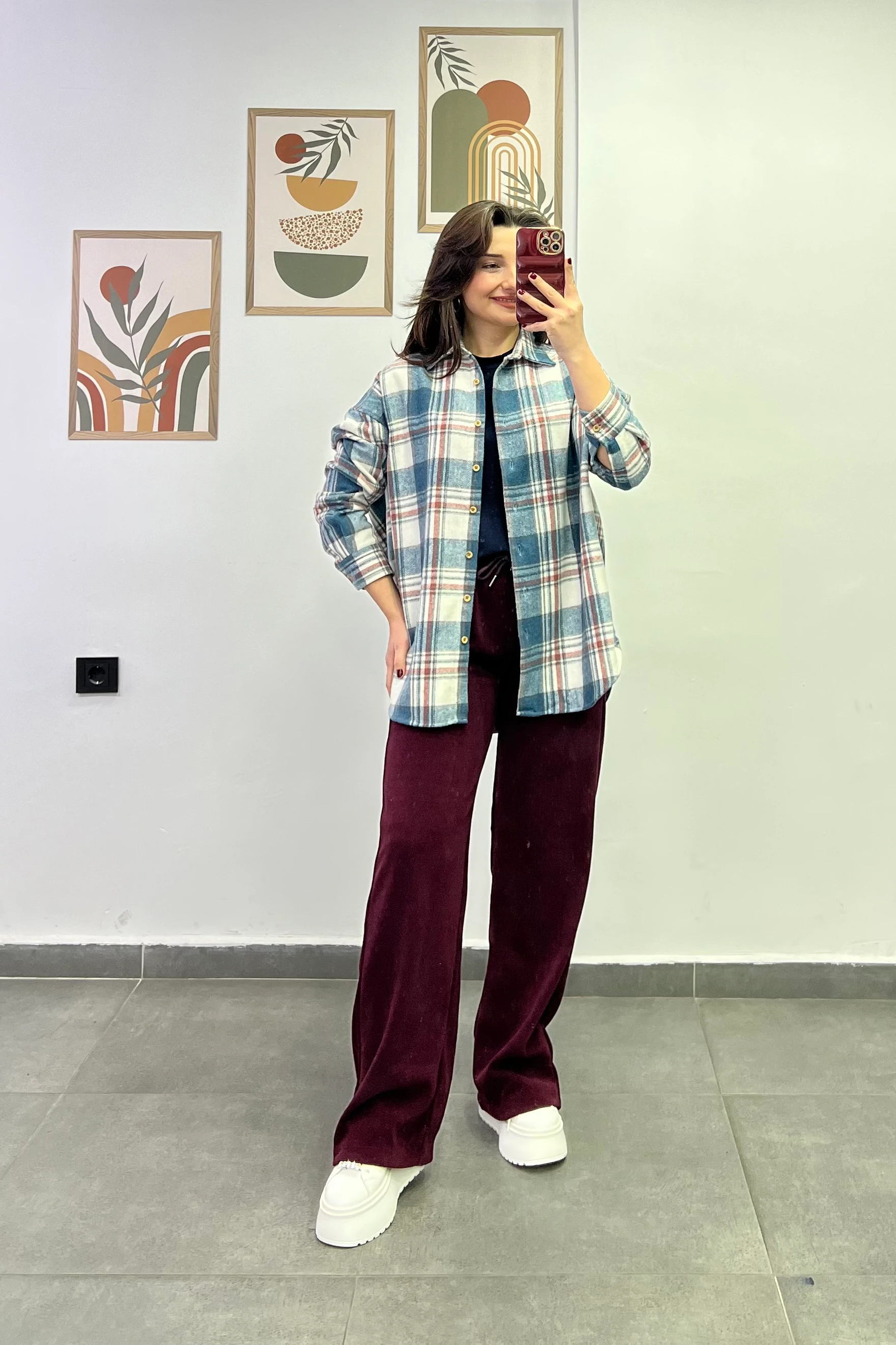 Ekoseli Önü Kısa Arkası Uzun Oduncu Gömlek - MAVI