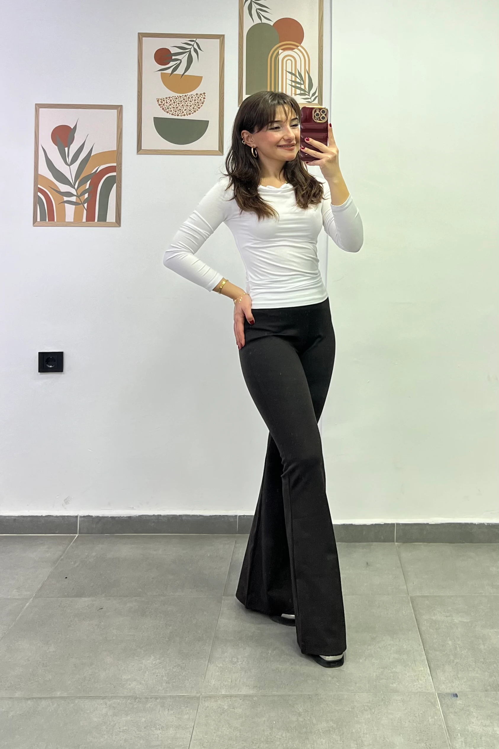 Yüksek Bel Çelik Örme İspanyol Paça  Tayt Pantolon - ACI KAHVE