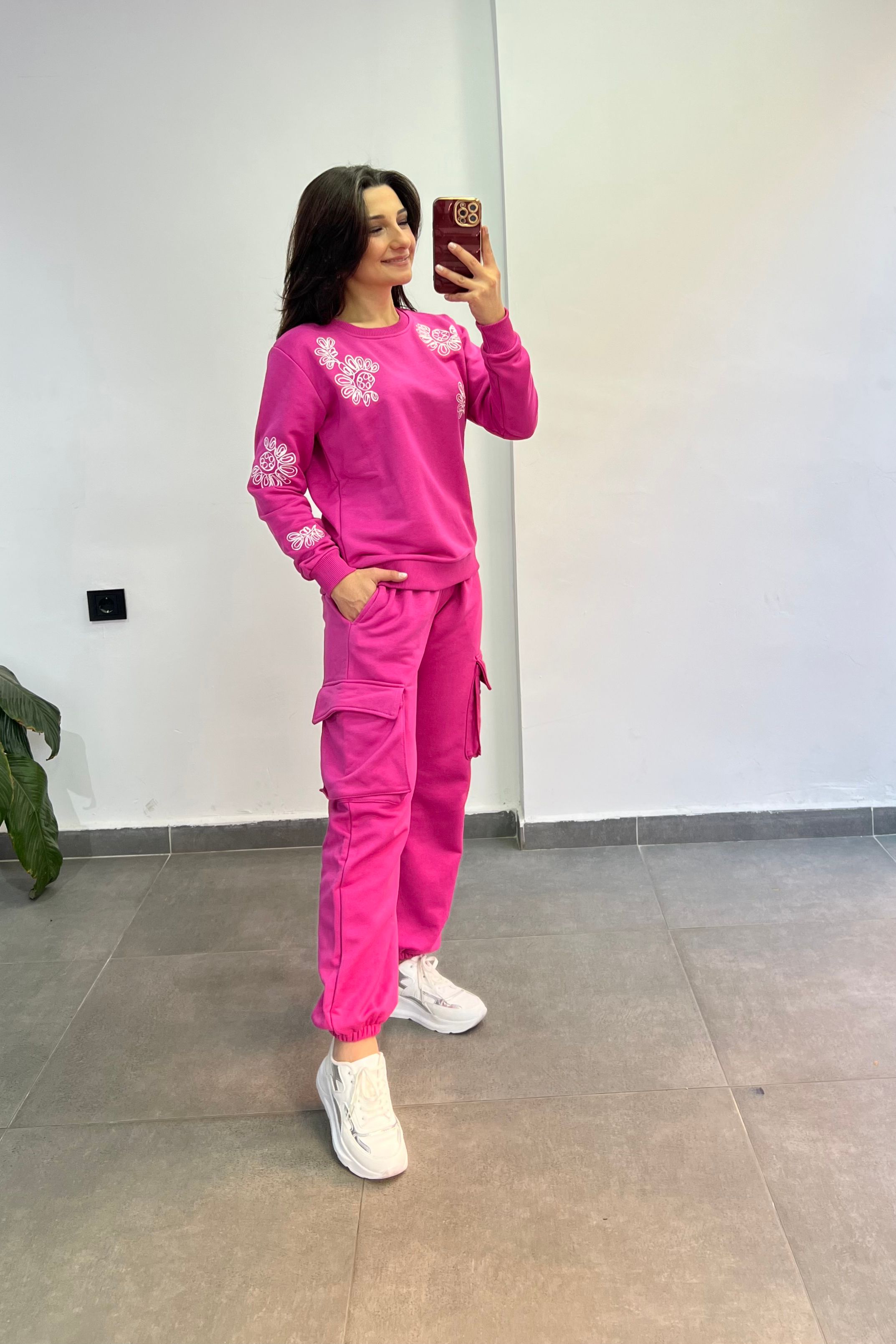 Kargo Cepli Beli Lastikli Eşofman Altı - PEMBE