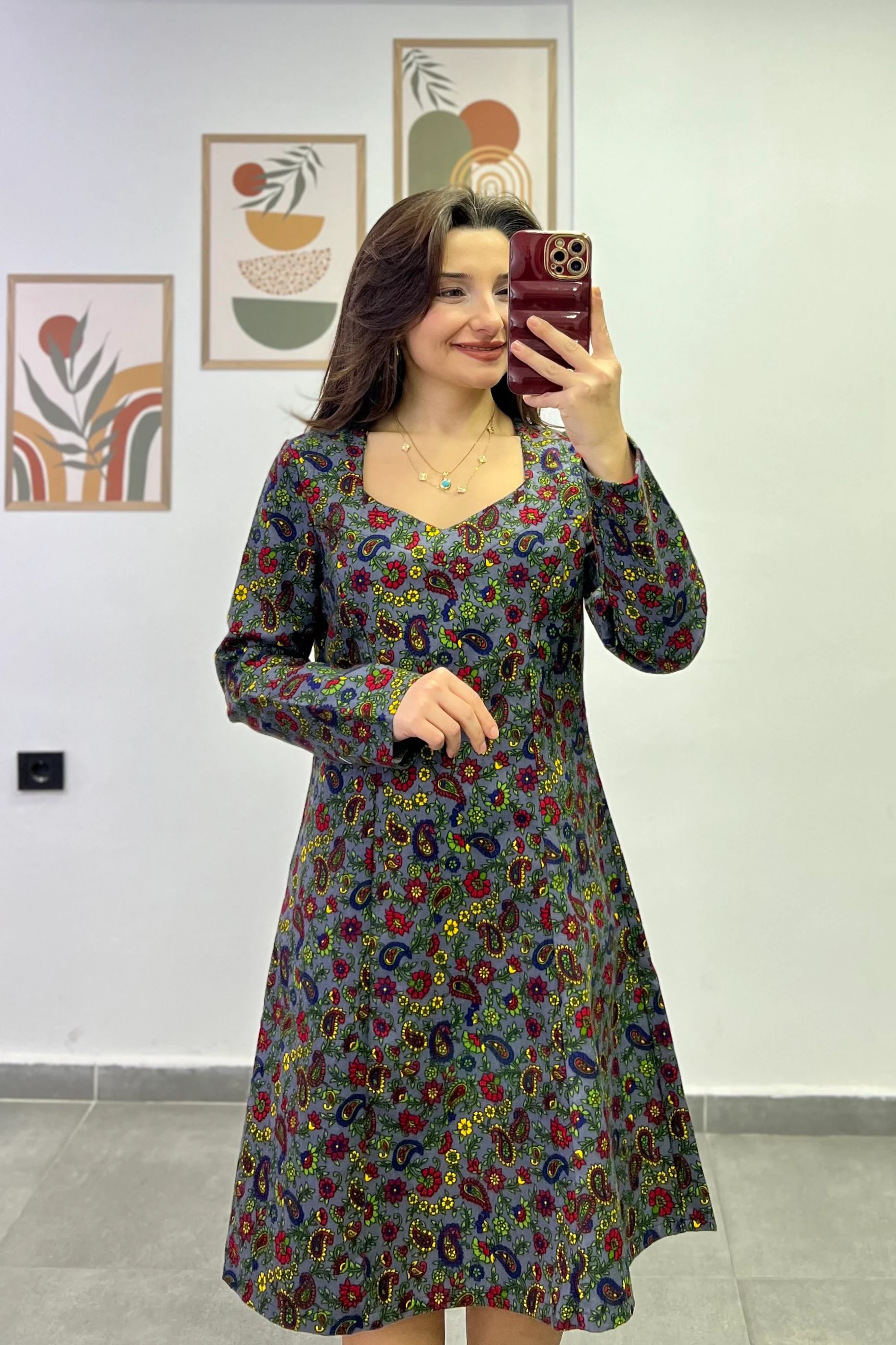 Roma Yaka Arkası Fermuarlı Pazen Kumaş Elbise  - ANTRASIT