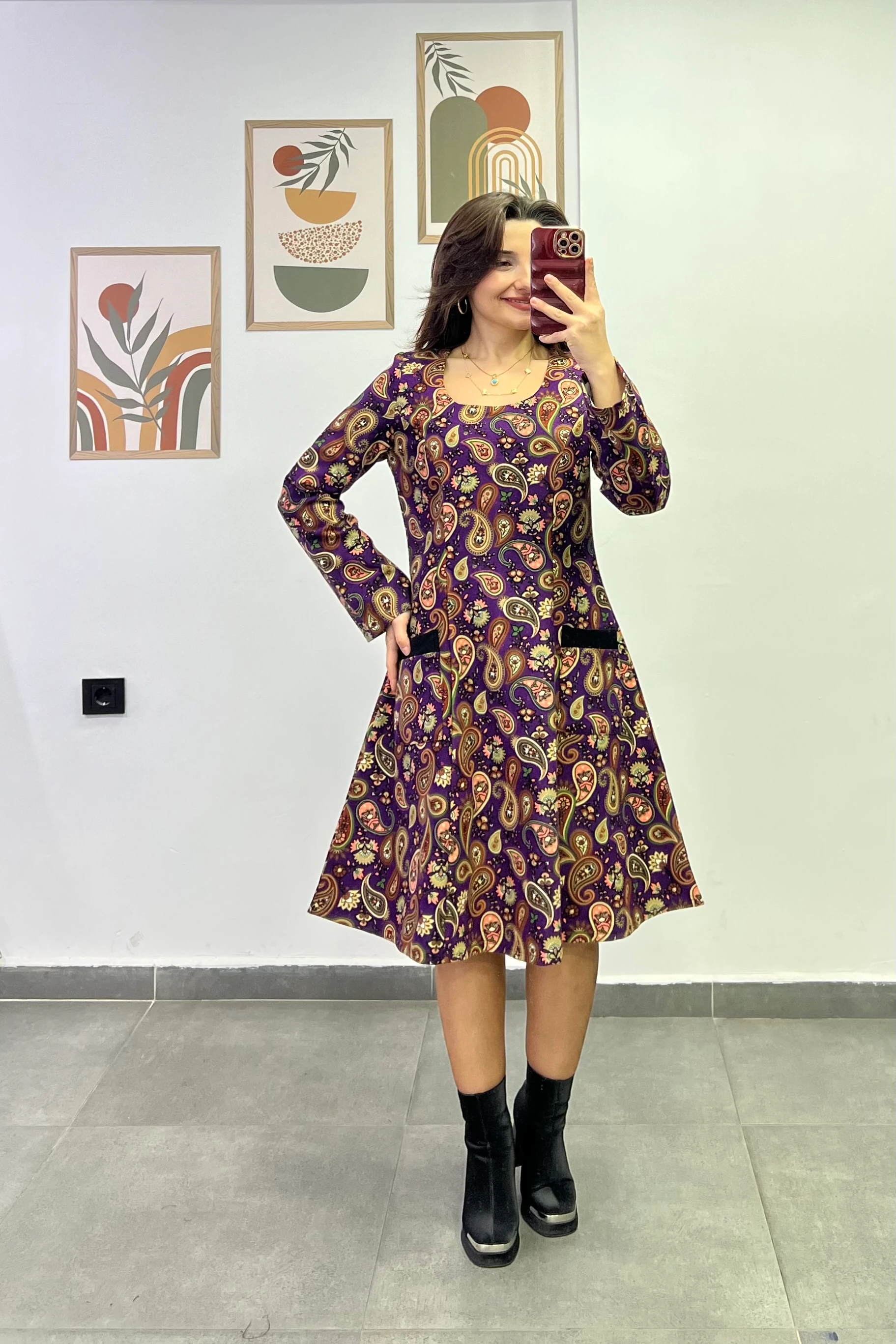 Oval Yaka Yanları Cep Detaylı Pazen Kumaş Çan Ebise - MOR