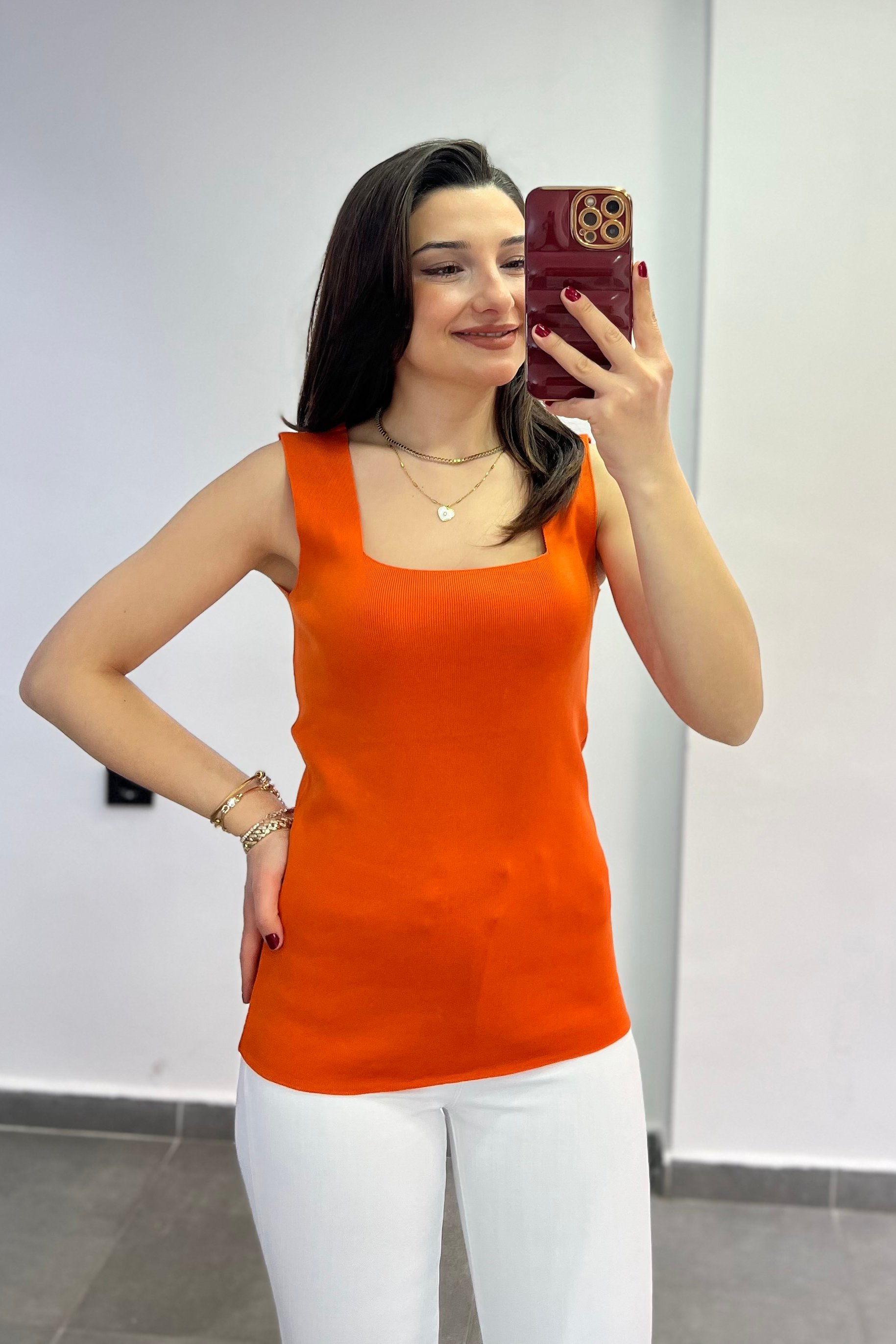 Ön Arka Kare Yaka Kalın Askılı Triko Atlet