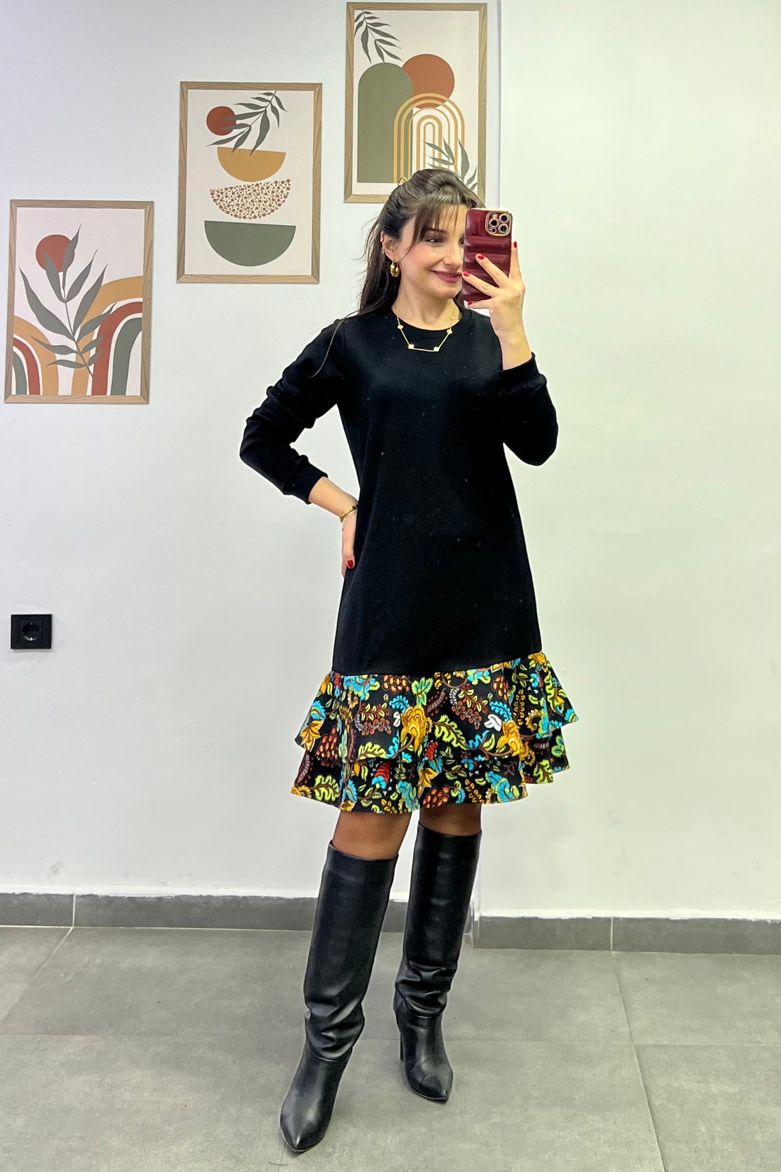 Etek Ucu Fırfırlı Pazen İki İpil Pamuk Elbise