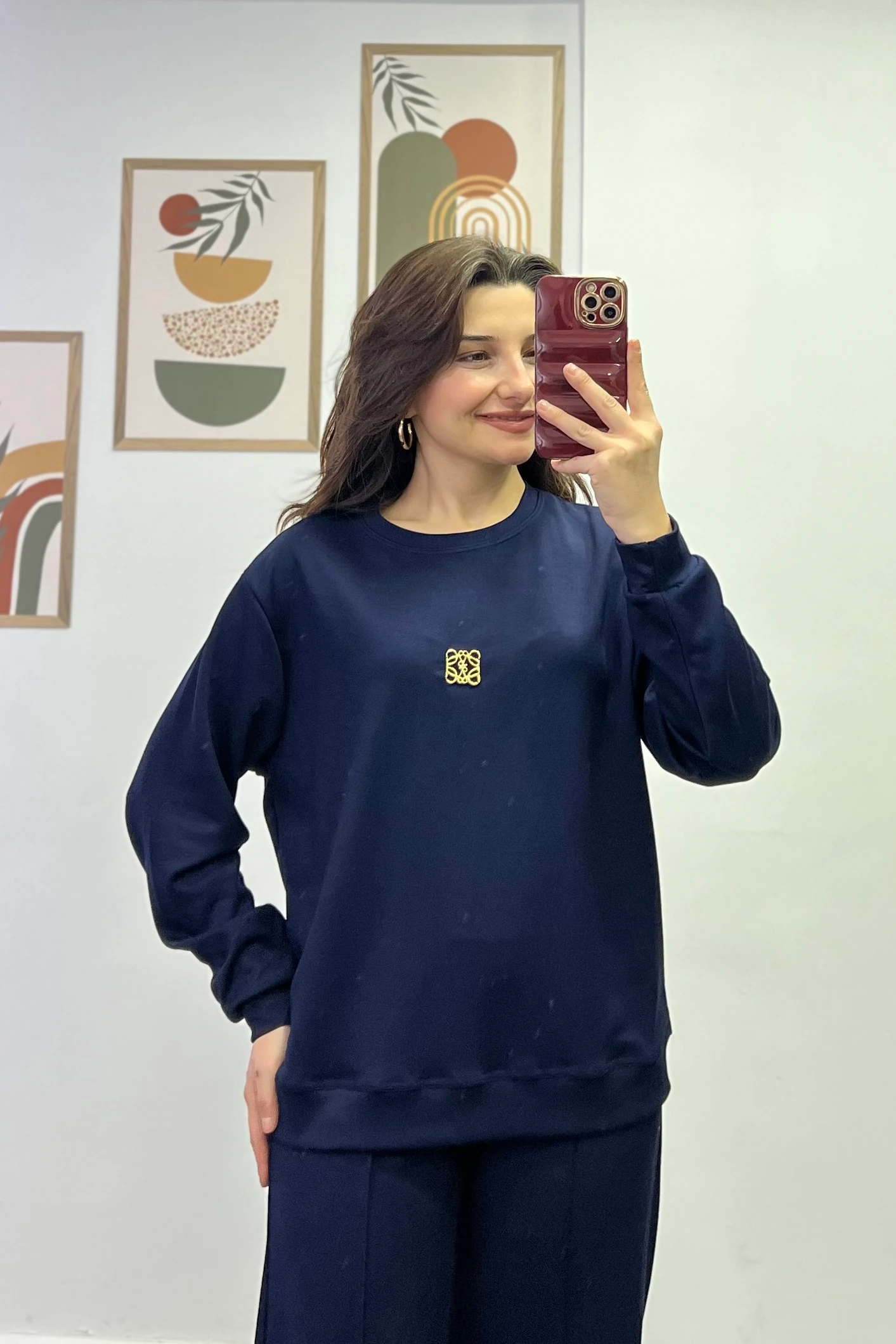 Önü Gold Aksesuar Detaylı Beli Lastikli Takım - LACIVERT