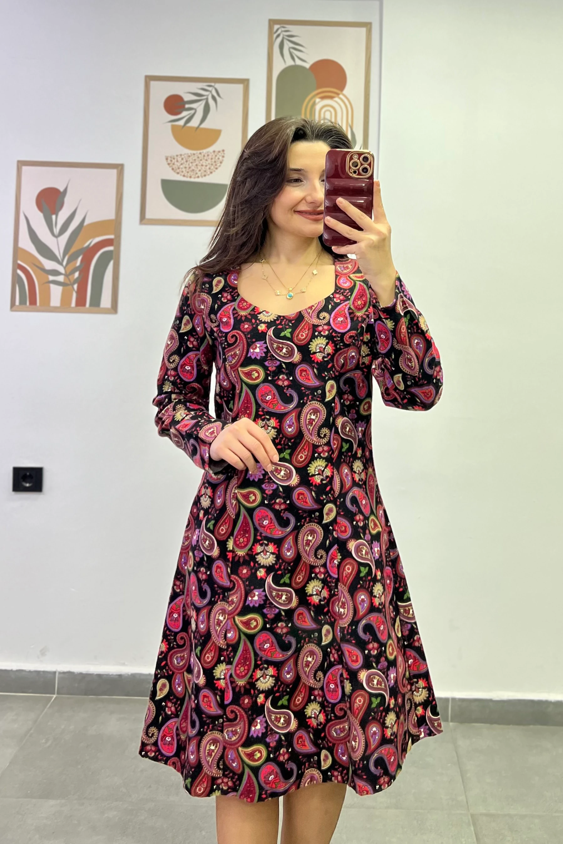 Roma Yaka Arkası Fermuarlı Pazen Kumaş Elbise  - PEMBE SİYAH