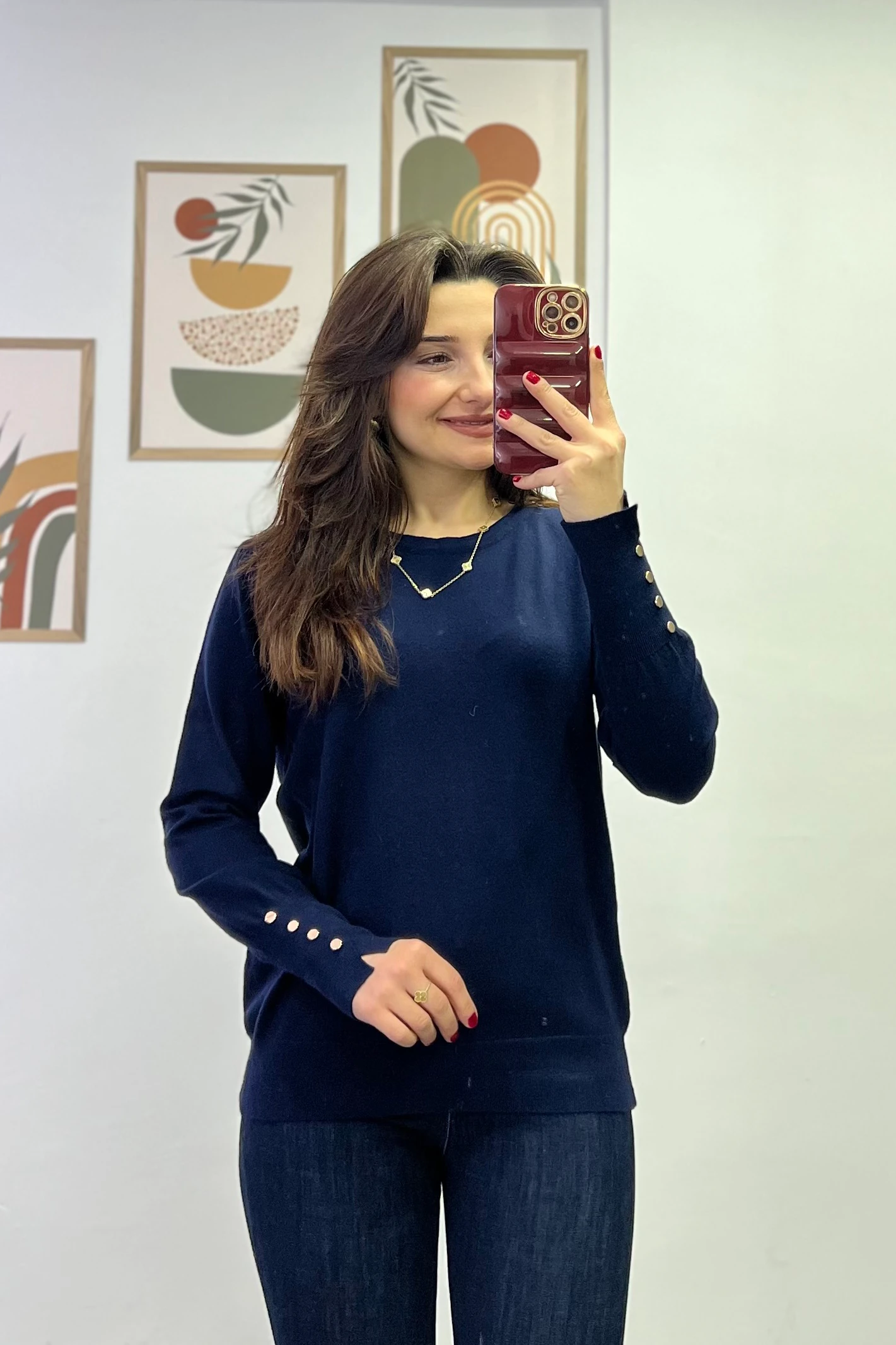 Kol Manşeti Gold Düğme Ve Yırtmaç Detaylı Triko - LACIVERT