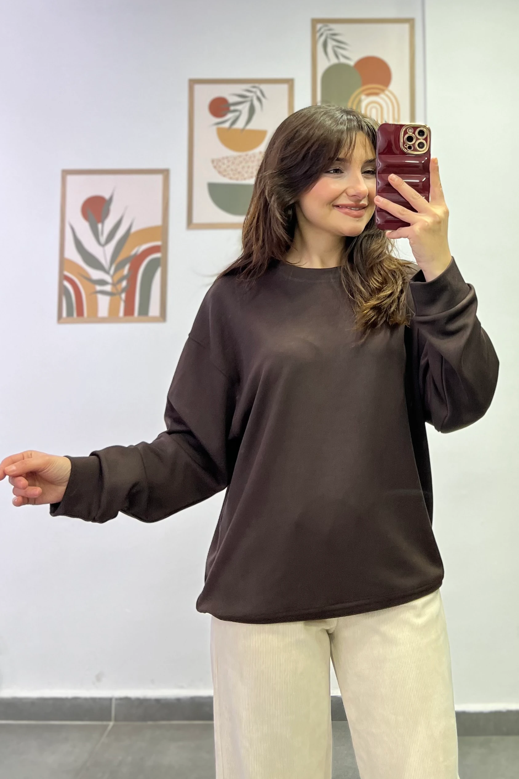 Sotf Touch Düz Basic Sweatshırt - KAHVERENGİ