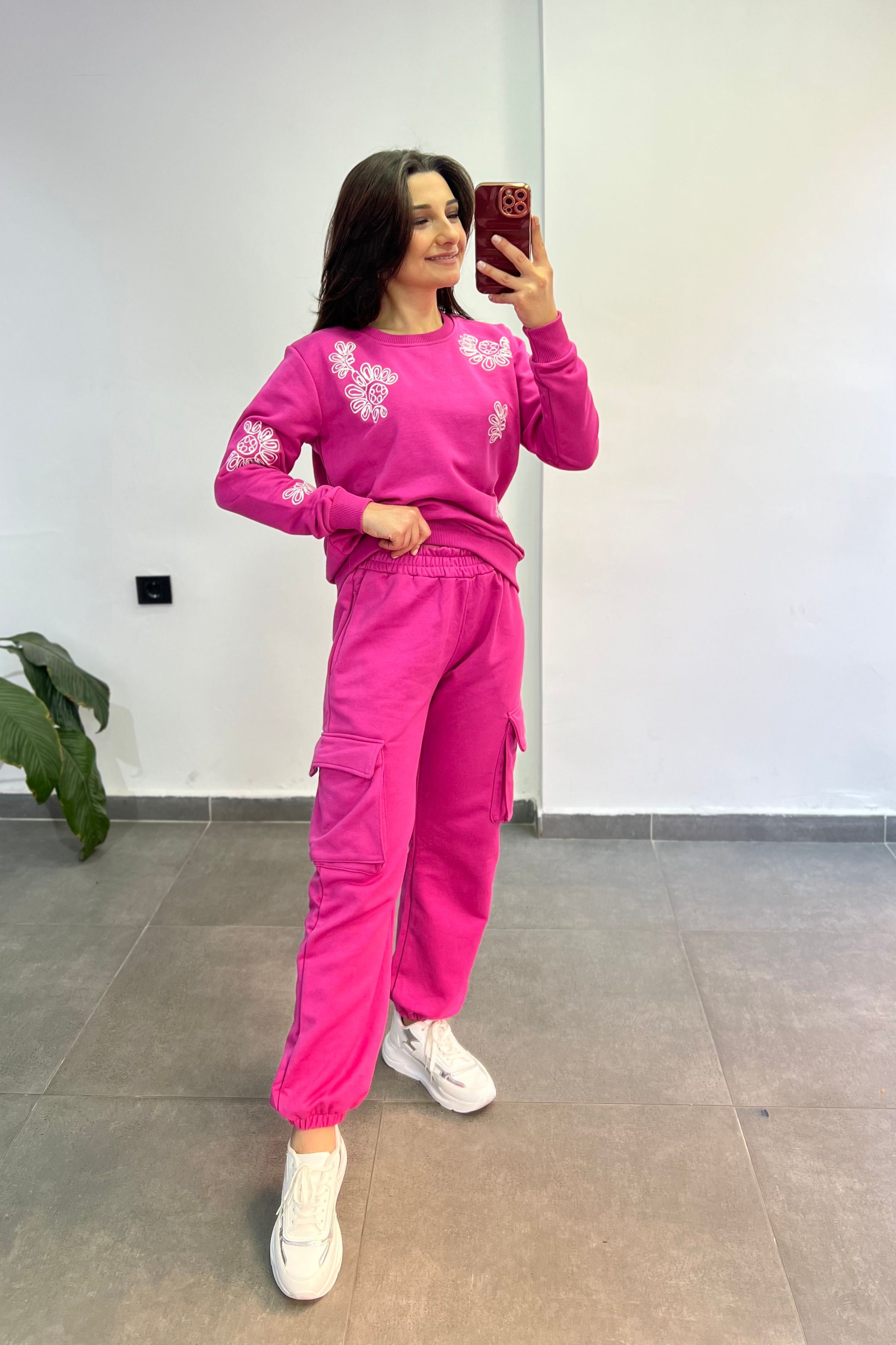 Kargo Cepli Beli Lastikli Eşofman Altı - PEMBE