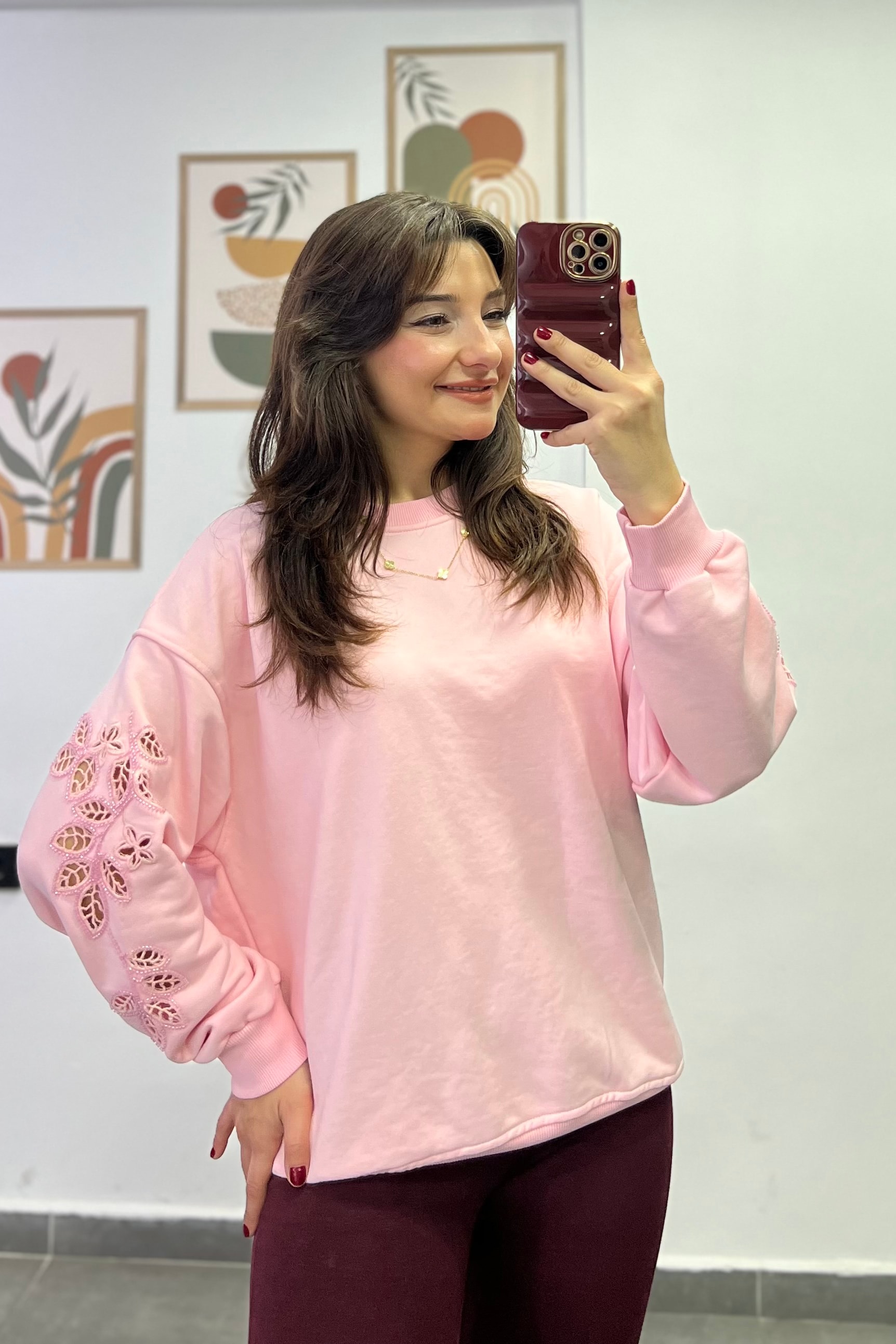 Kolları Fisto Ve Boncuk Detaylı Sweatshırt