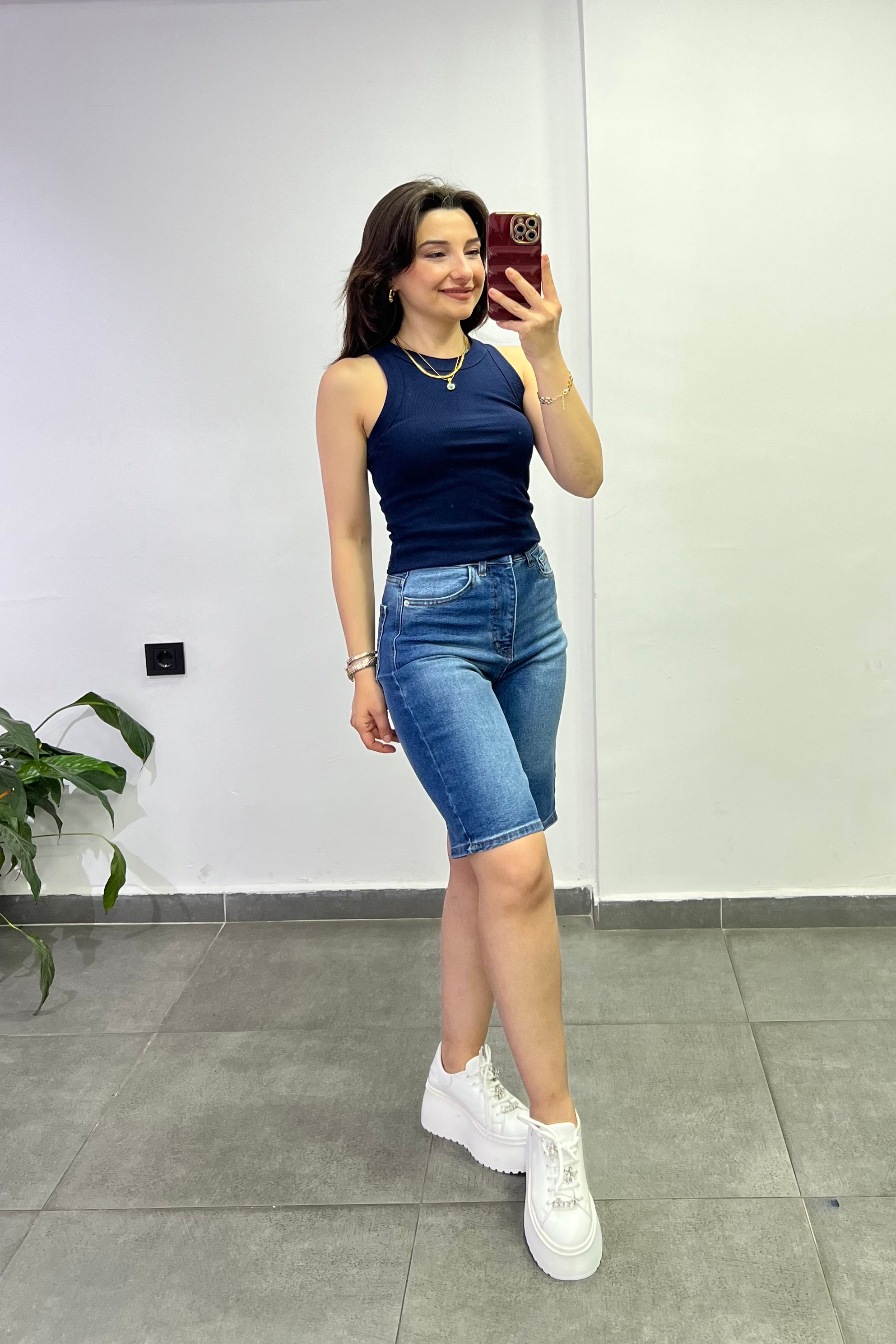 Şehir Boy Geniş Paça Bermuda Şort - LACIVERT