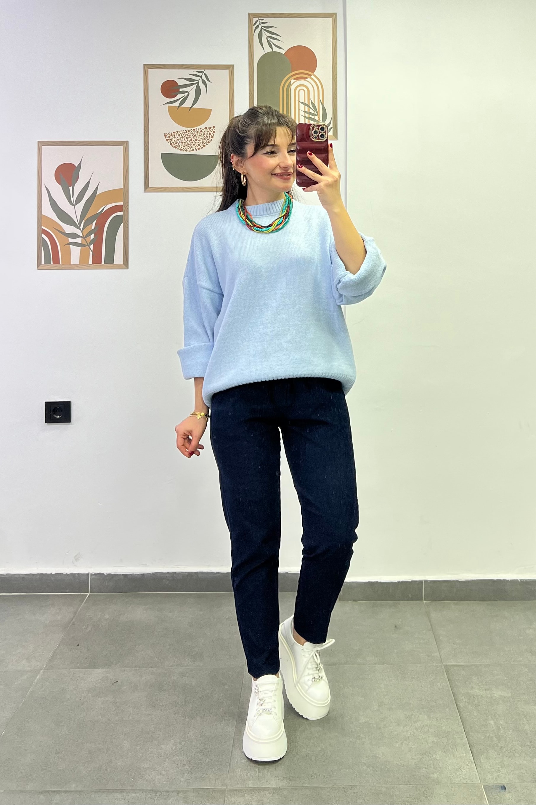 Beli Lastikli Fitilli Kadife Havuç Pantolon - LACIVERT