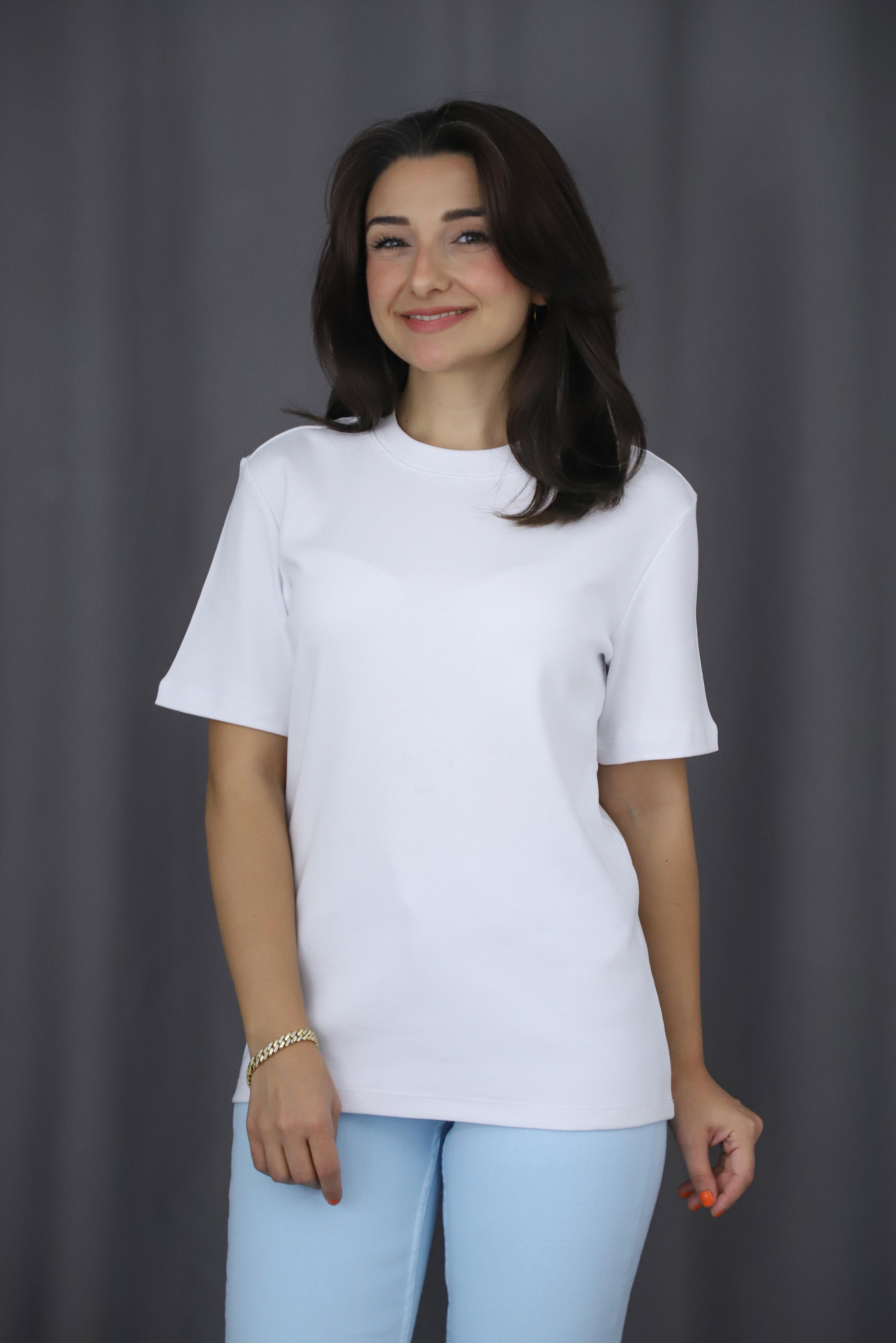 Kısa Kollu Basic Tshirt - beyaz