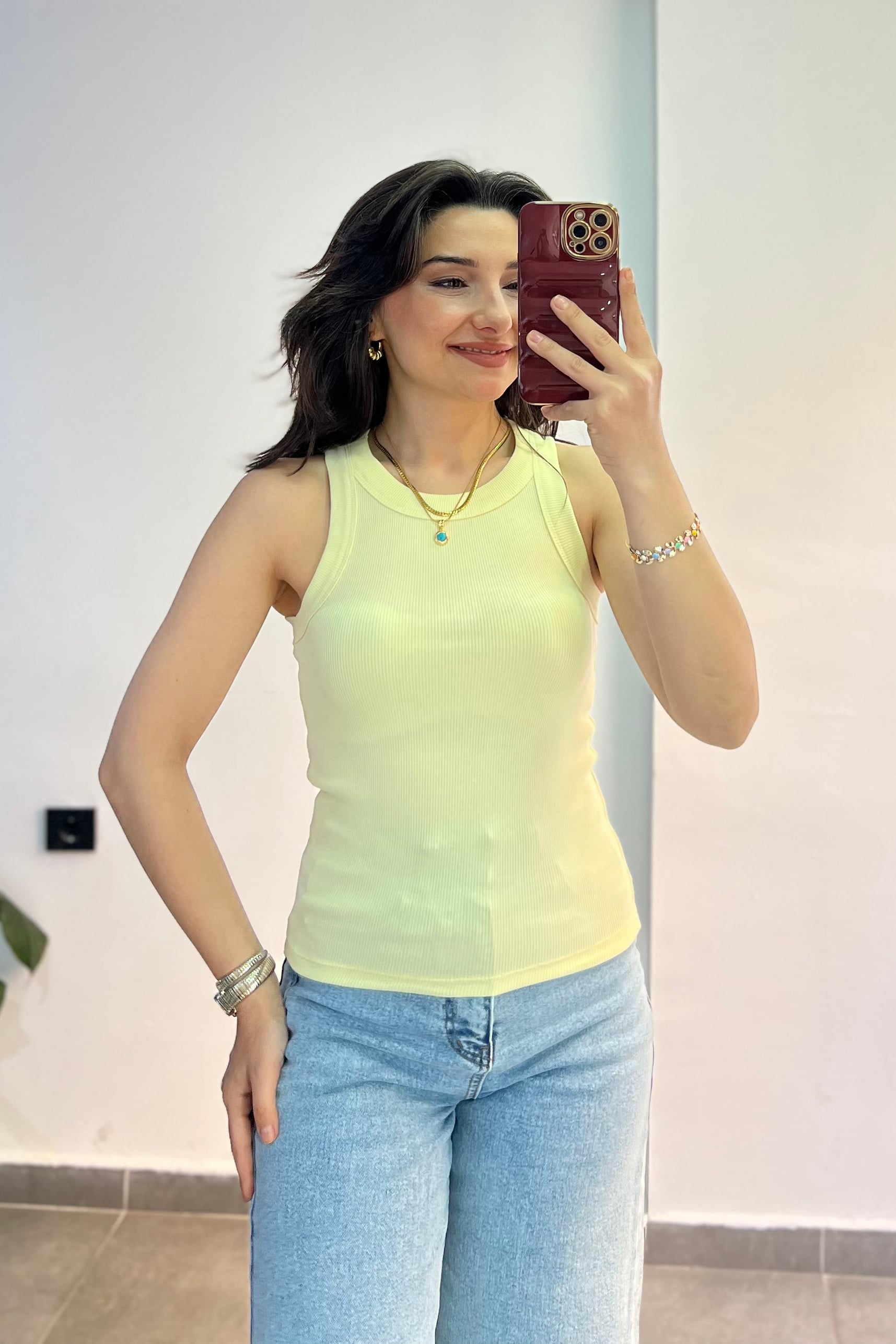 Halter Yaka Fitilli Atlet - SARI