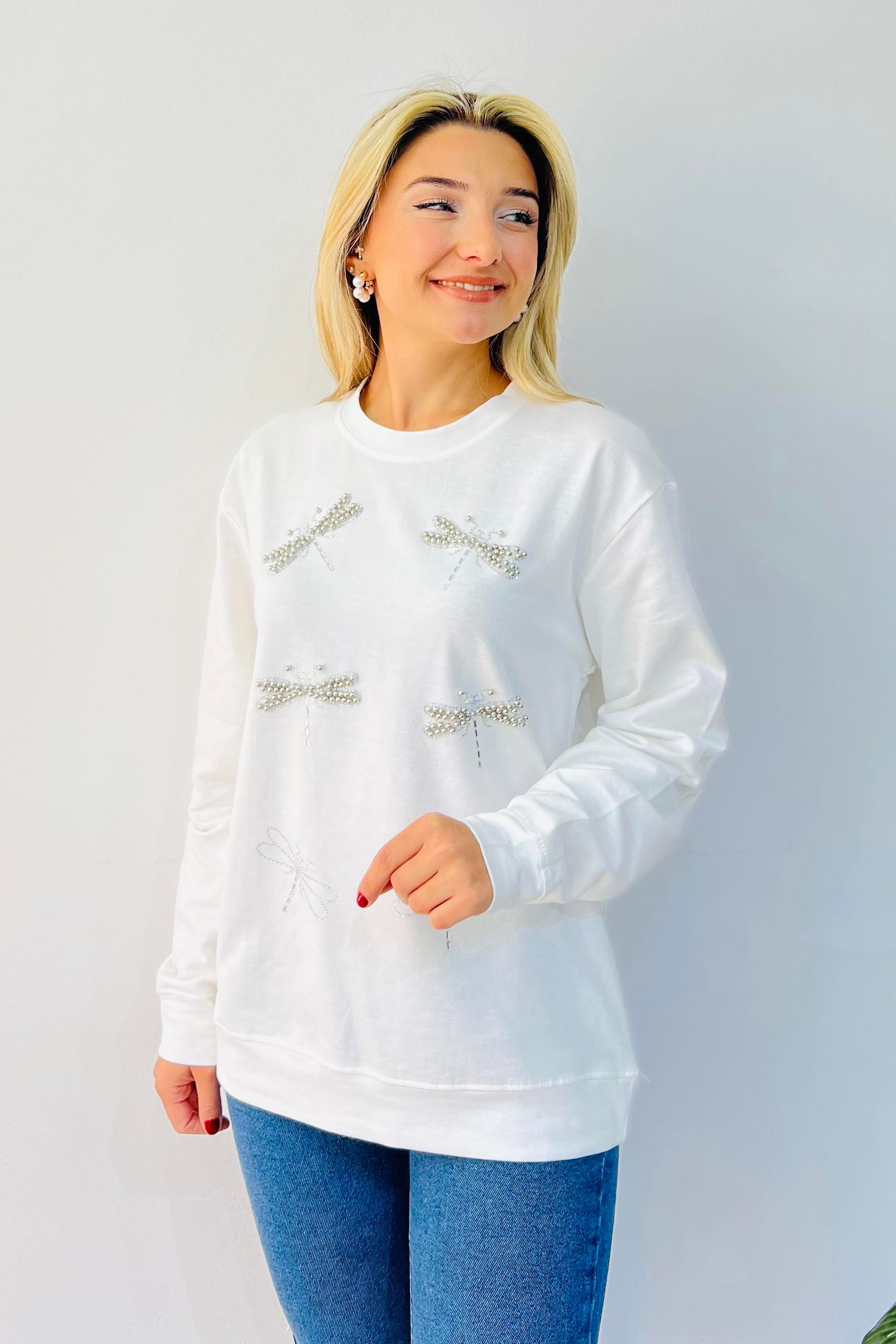 Yusufçuk Taşlı Yuvarlak Yaka Sweatshirt