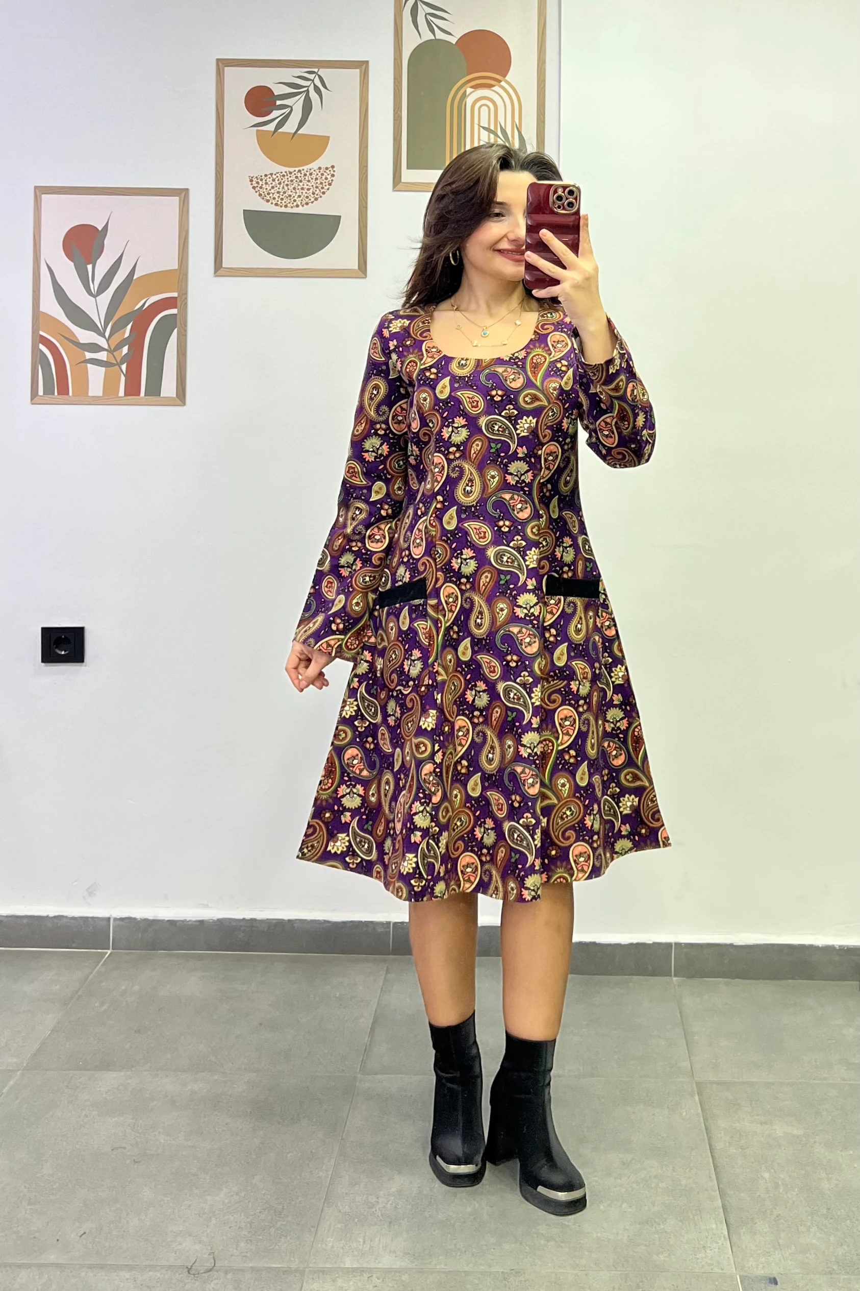 Oval Yaka Yanları Cep Detaylı Pazen Kumaş Çan Ebise - MOR