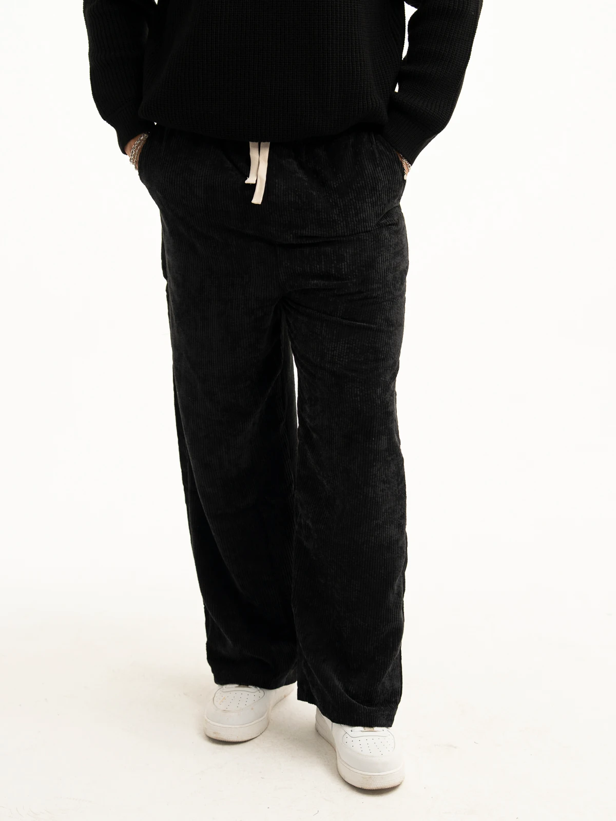 Erkek Baggy Kesim Kadife Pantolon - Siyah