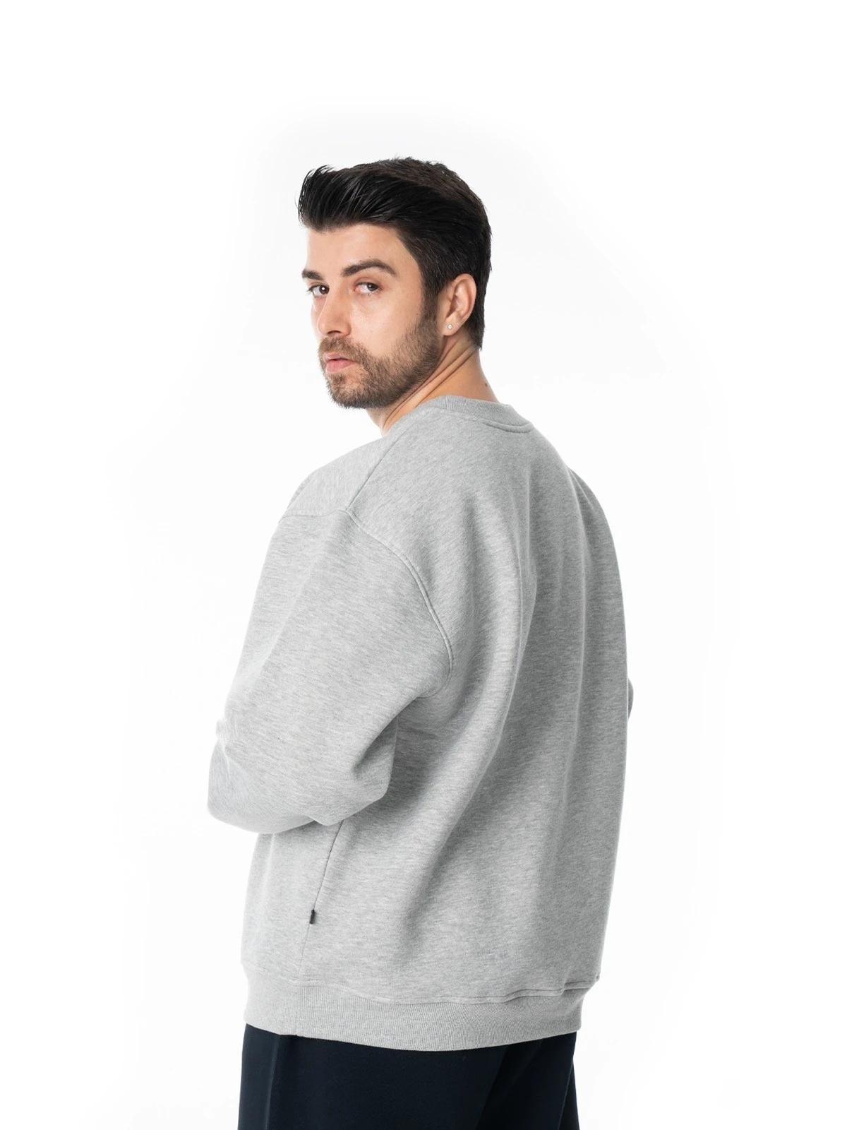 Erkek Sıfır Yaka Basic Sweatshirt - Açık Gri