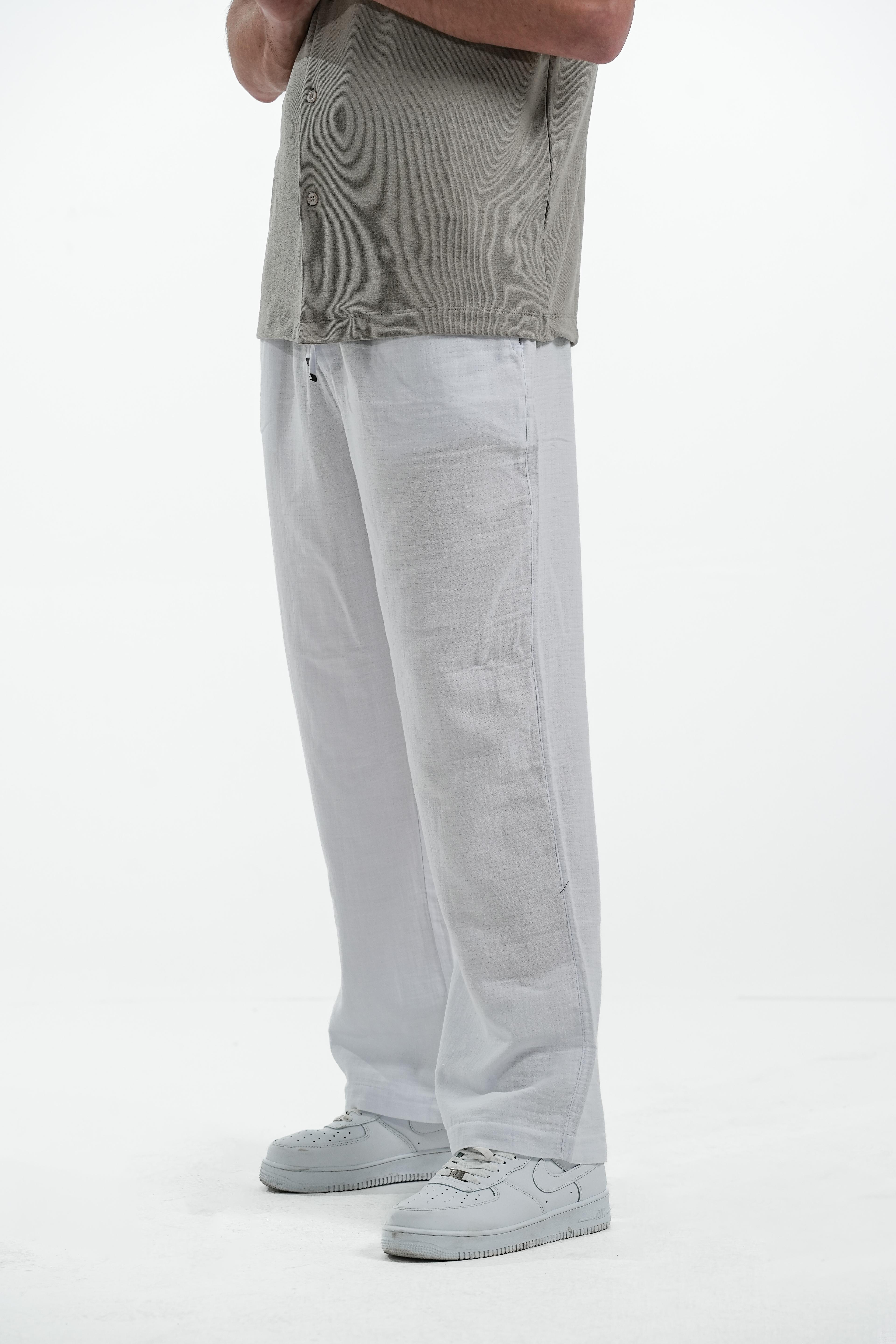  MUSLIN KETEN PANTOLON BAGGY - Beyaz