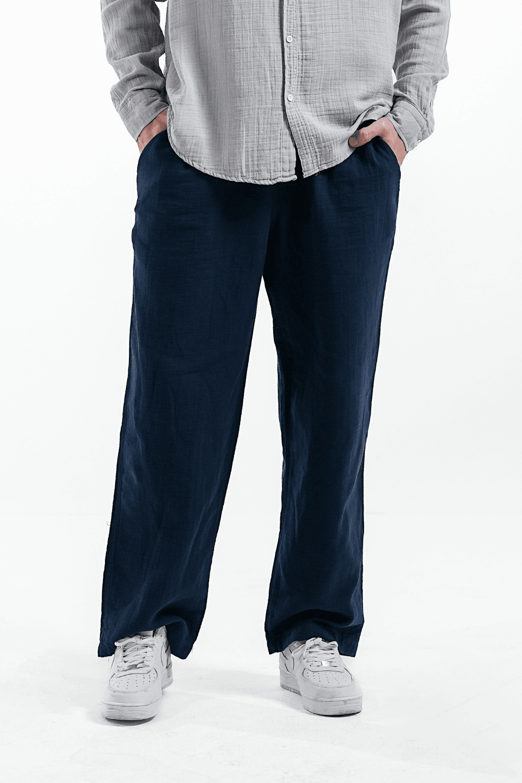  MUSLIN KETEN PANTOLON BAGGY - lacivert