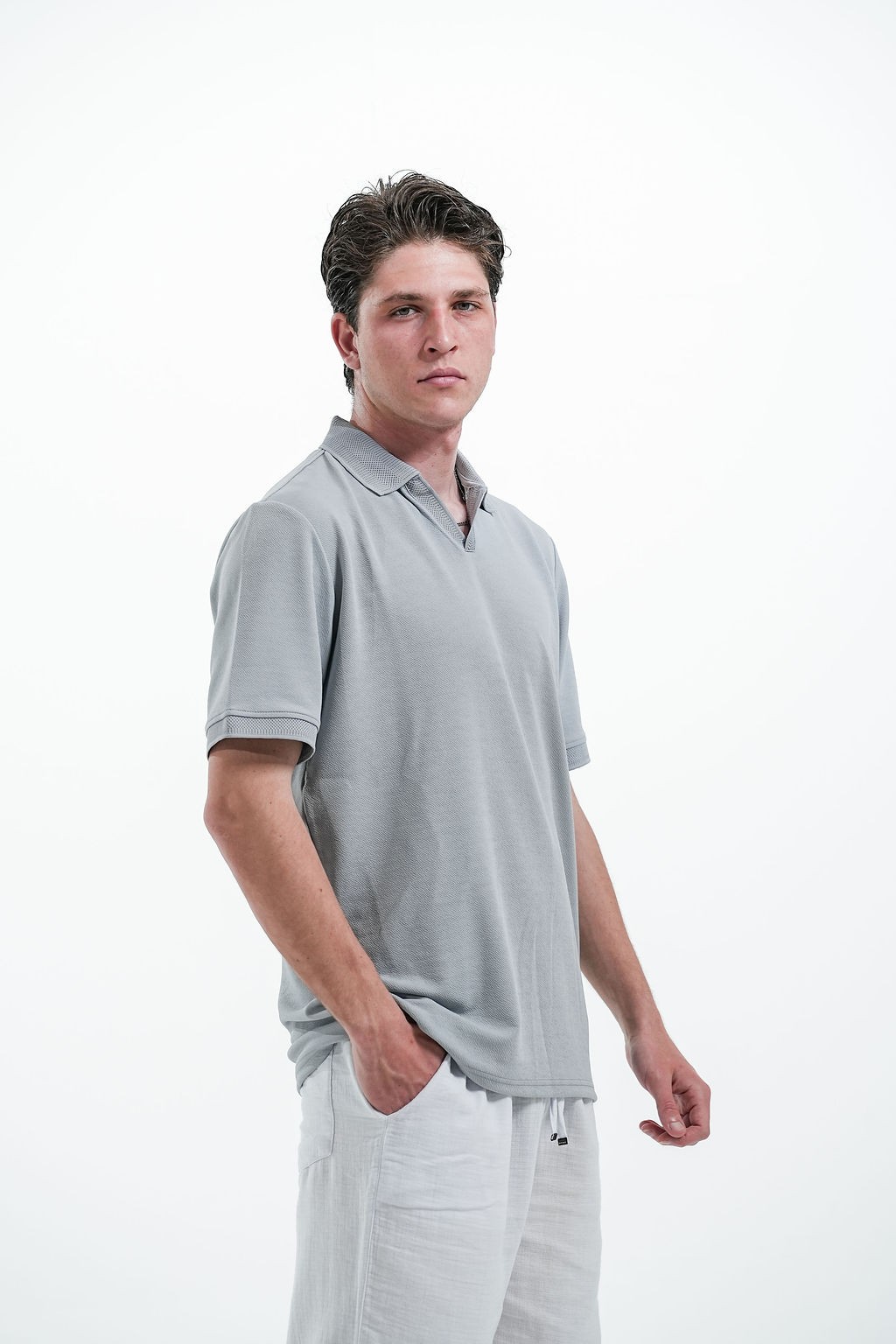 MODAL POLO YAKA  T-SHIRT - Gri
